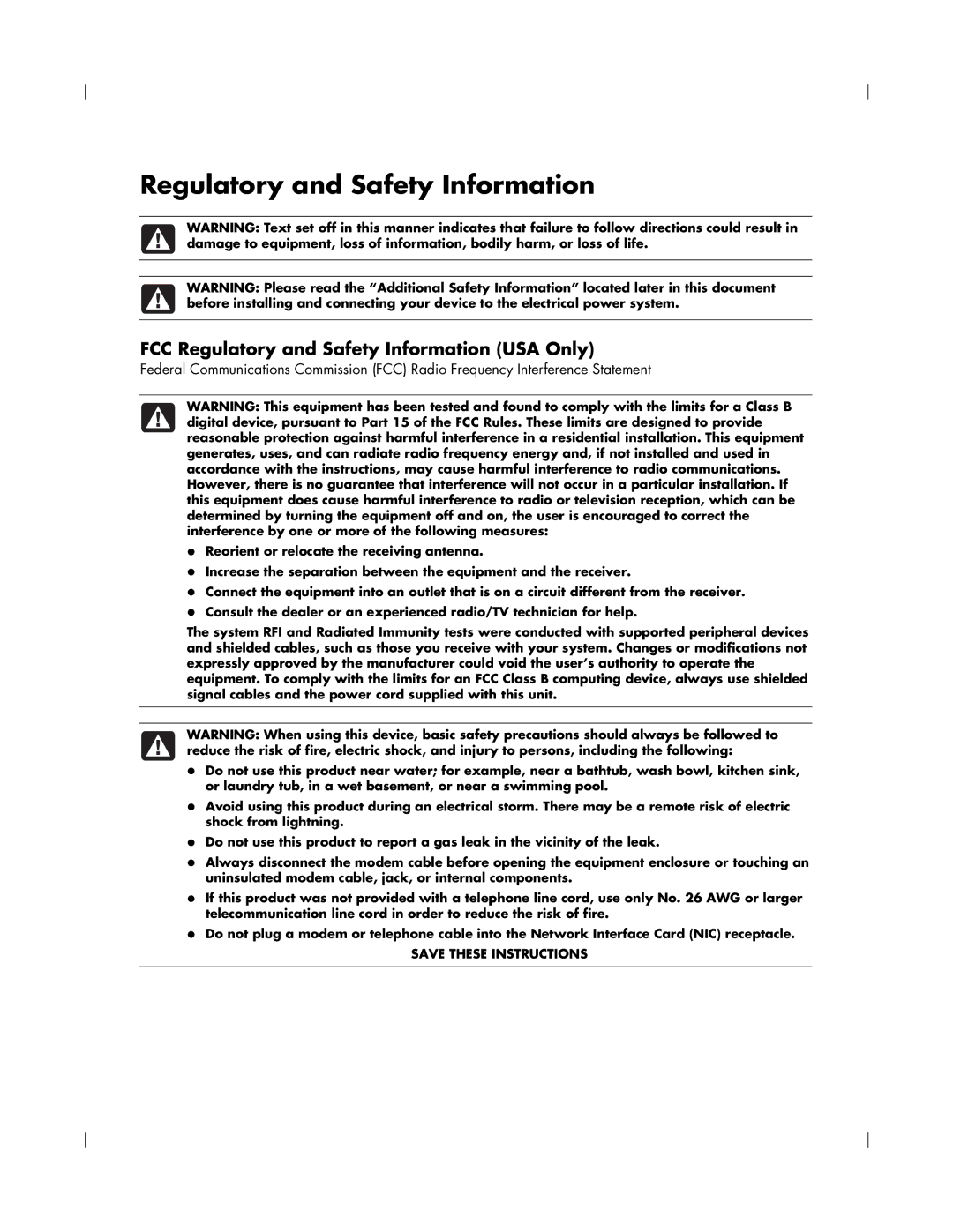 HP x5400 manual FCC Regulatory and Safety Information USA Only 