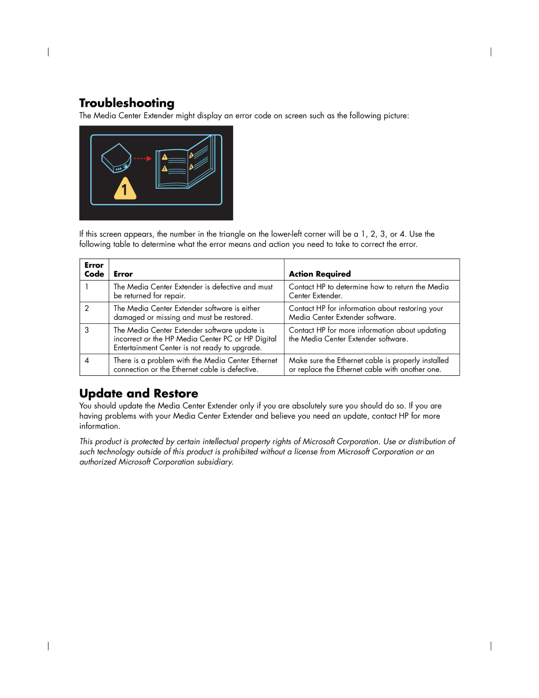 HP x5400 manual Troubleshooting, Update and Restore 