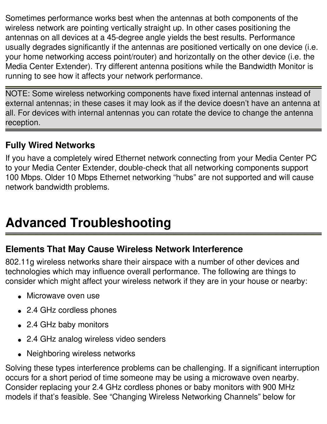 HP x5401 manual Advanced Troubleshooting, Fully Wired Networks, Elements That May Cause Wireless Network Interference 