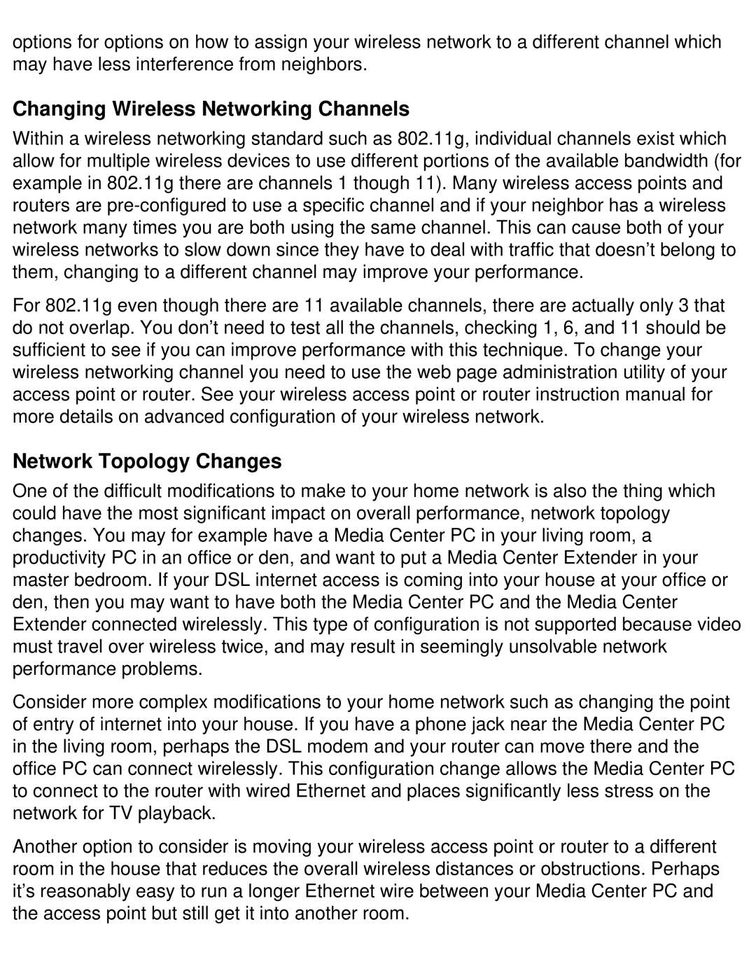 HP x5401 manual Changing Wireless Networking Channels, Network Topology Changes 