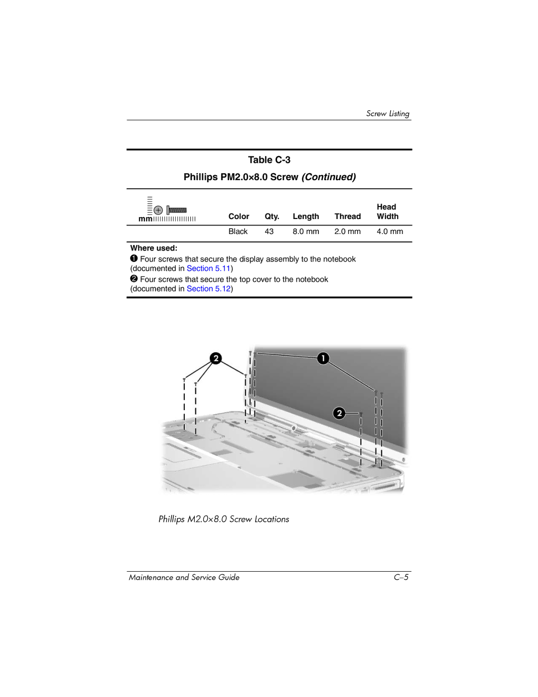 HP X6100, X6125CL, X6050US, X6050CA, X6001XX, X6002XX, X6000, X6003XX manual Phillips M2.0×8.0 Screw Locations 