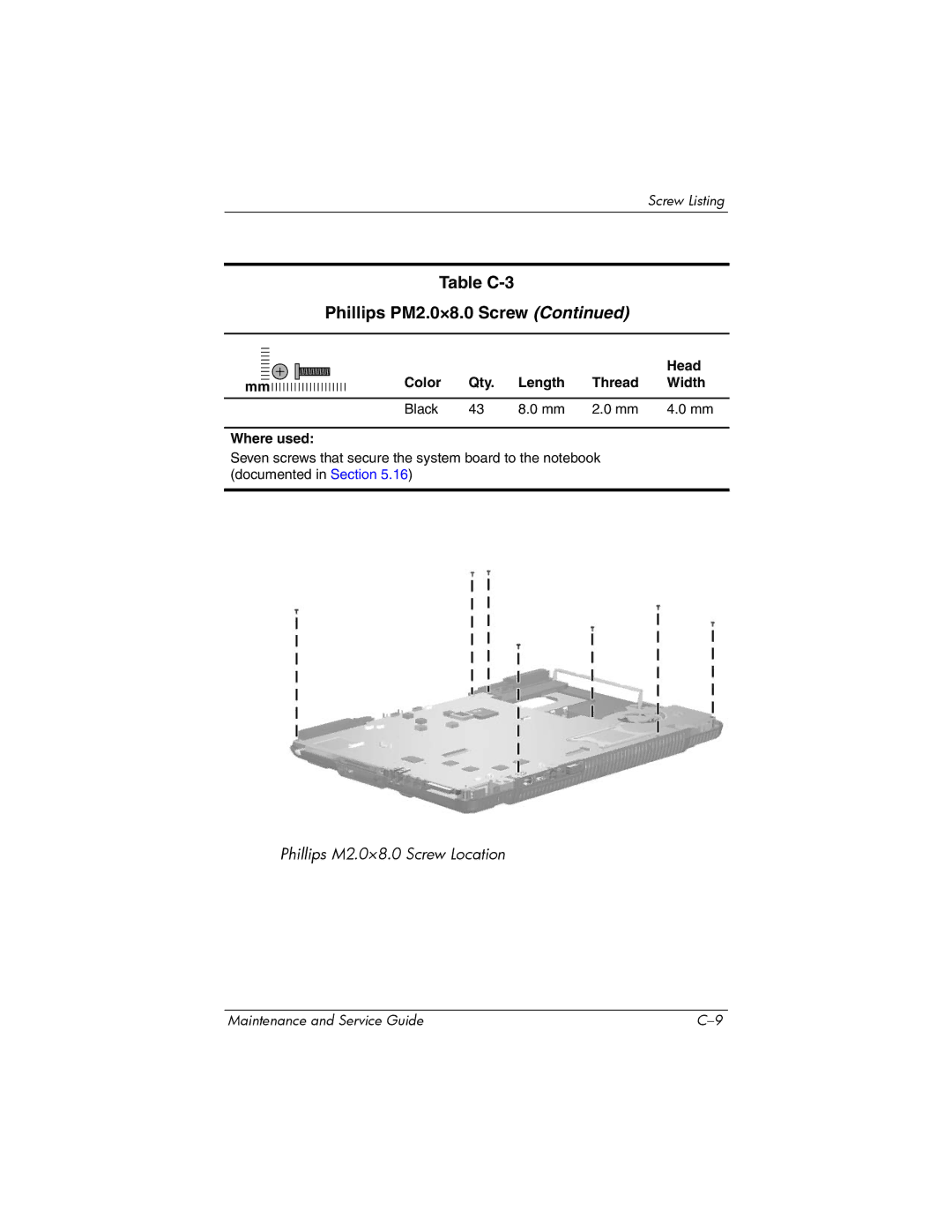 HP X6002XX, X6125CL, X6100, X6050US, X6050CA, X6001XX, X6000, X6003XX manual Phillips M2.0×8.0 Screw Location 