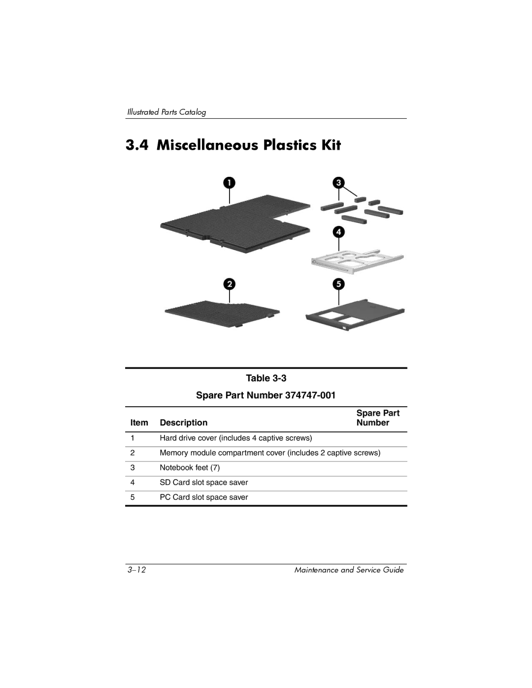 HP X6000, X6125CL, X6100, X6050US, X6050CA, X6001XX, X6002XX, X6003XX manual Miscellaneous Plastics Kit, Spare Part Number 