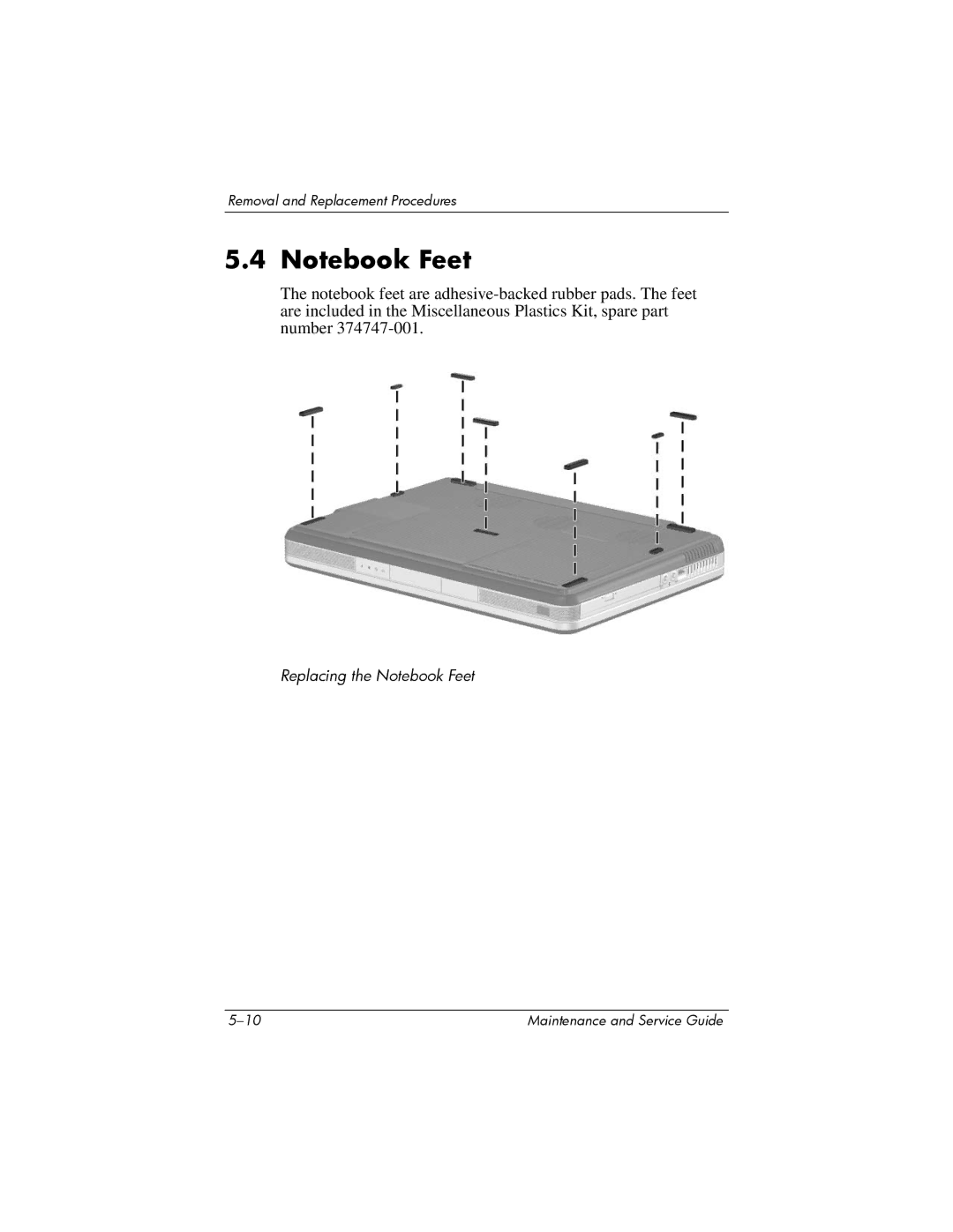 HP X6050US, X6125CL, X6100, X6050CA, X6001XX, X6002XX, X6000, X6003XX manual Replacing the Notebook Feet 