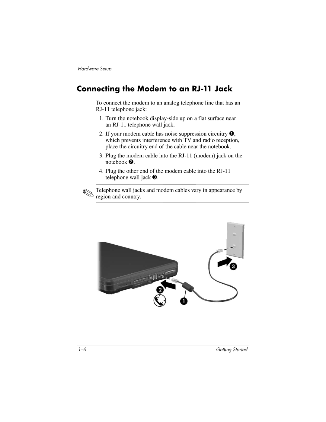 HP X6125CL, X6110US, X6050US, X6070US, X6105CL, X6050CA, X6001XX, X6002XX, X6000, X6003XX Connecting the Modem to an RJ-11 Jack 