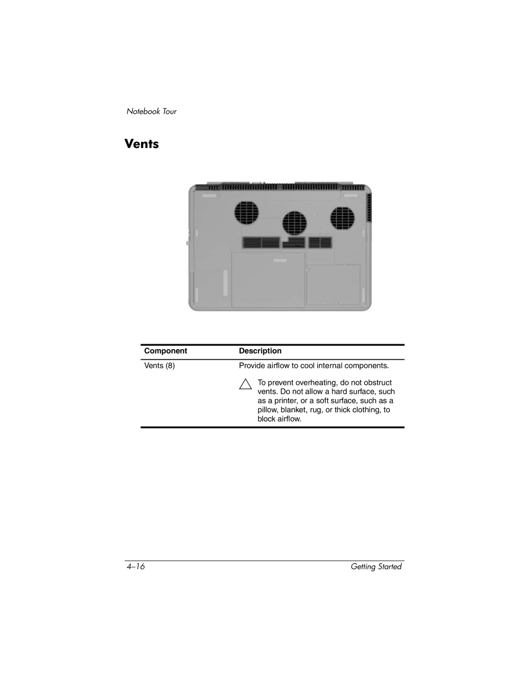 HP X6105CL, X6125CL, X6110US, X6050US, X6070US, X6050CA, X6001XX, X6002XX, X6000, X6003XX manual Vents 