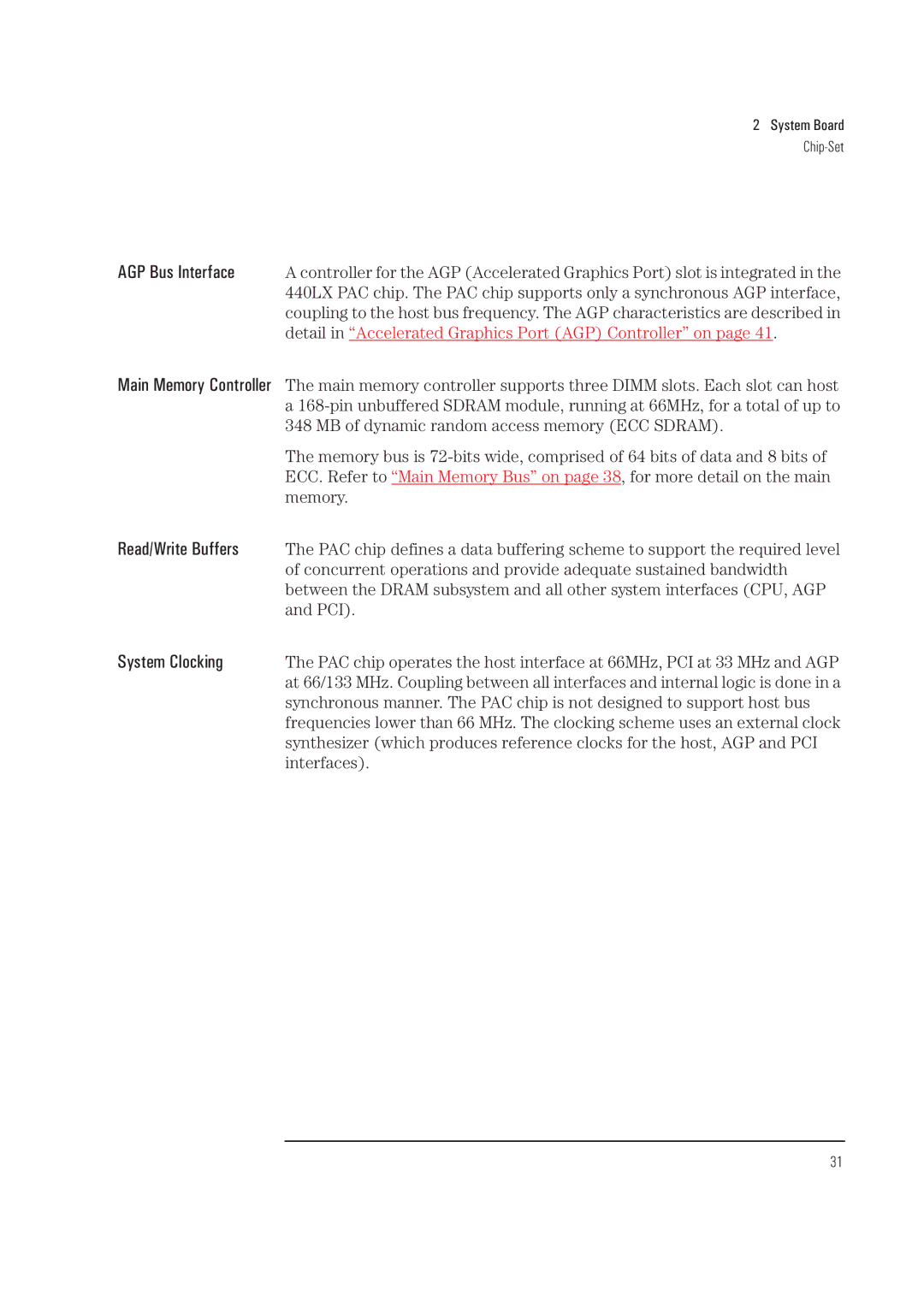 HP XA manual AGP Bus Interface, Read/Write Buffers, System Clocking, Main Memory Controller 