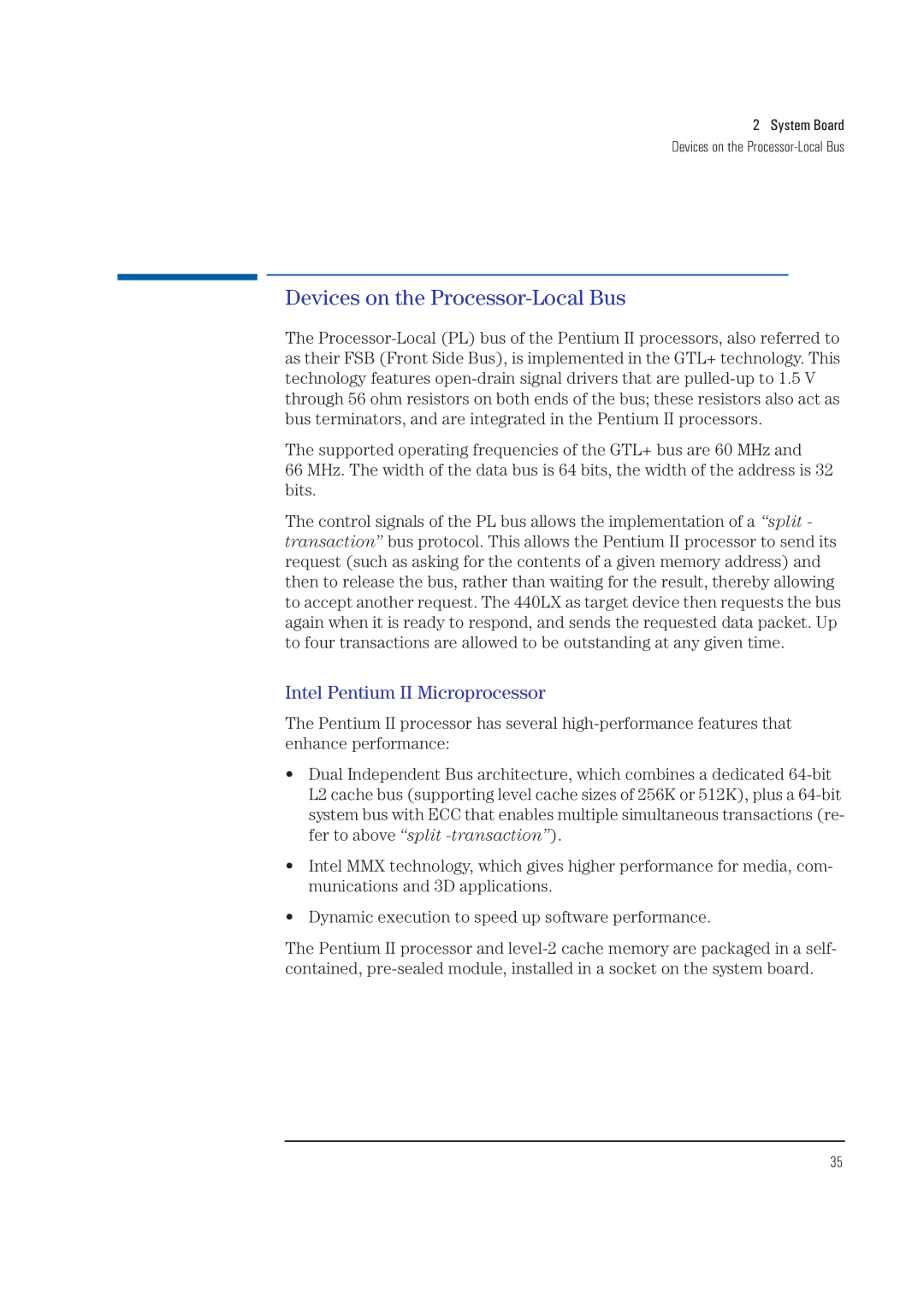 HP XA manual Intel Pentium II Microprocessor, System Board Devices on the Processor-Local Bus 