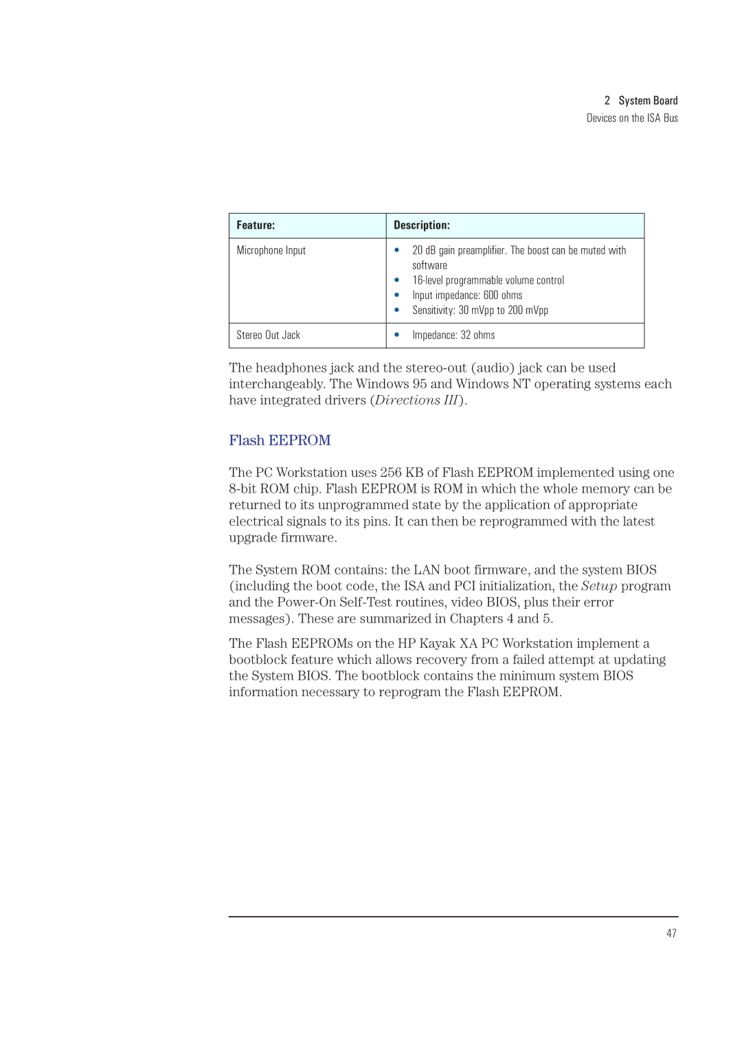 HP XA manual Flash Eeprom 