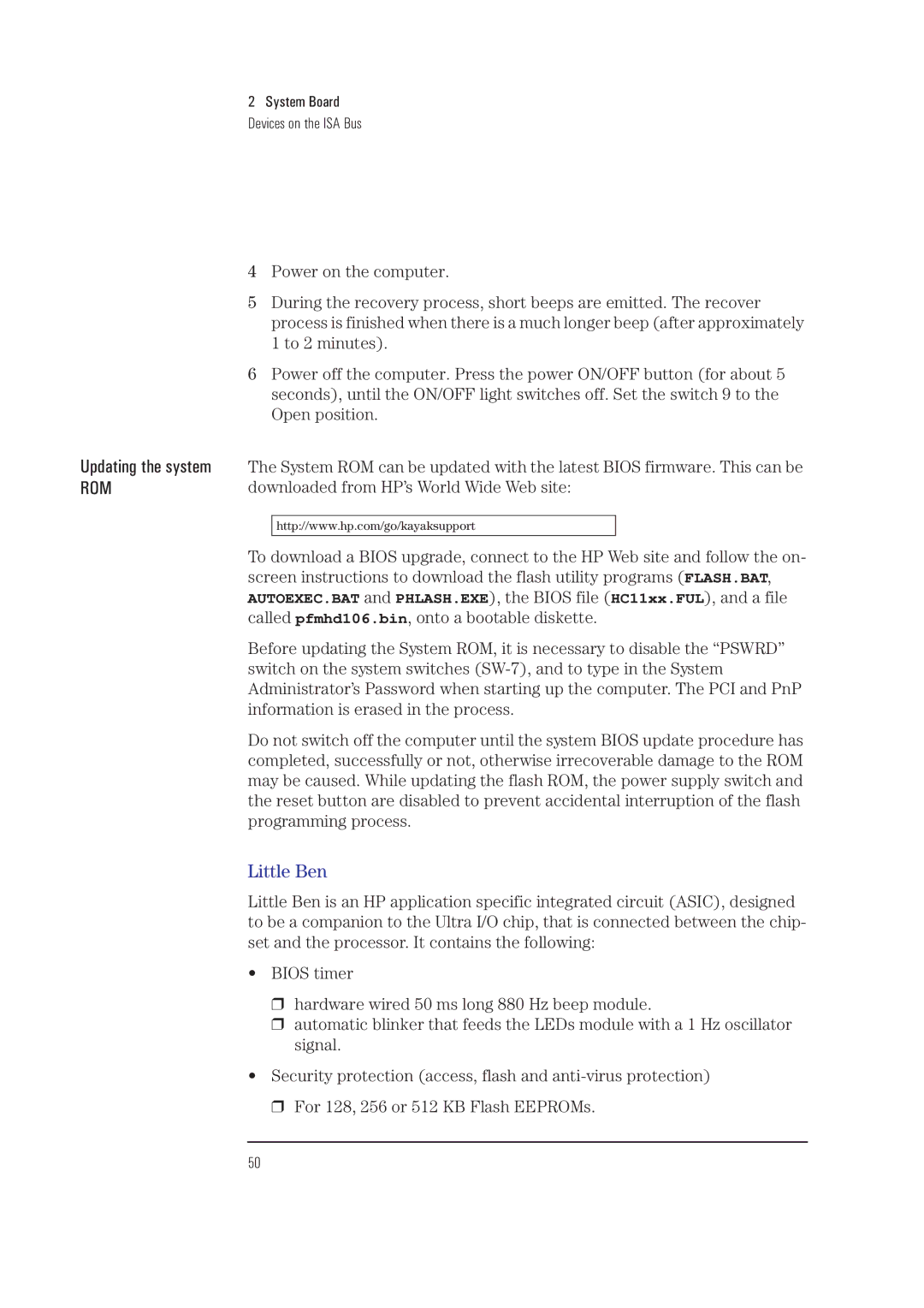 HP XA manual Updating the system, Little Ben 