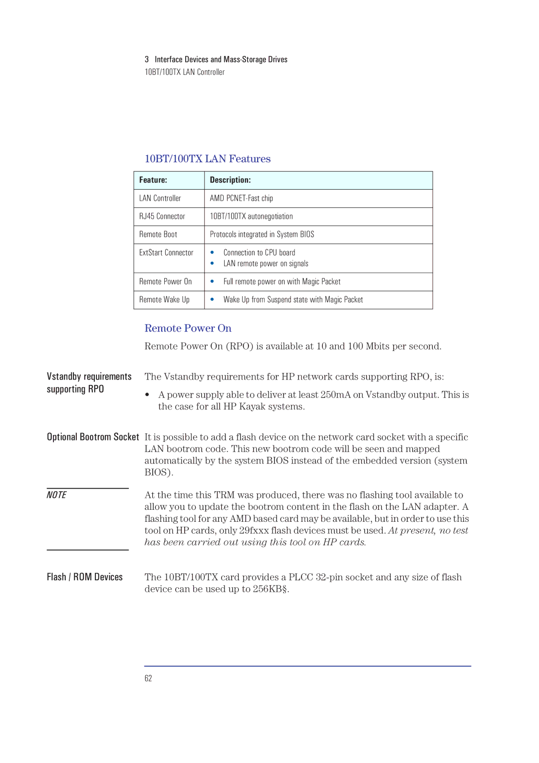 HP XA manual 10BT/100TX LAN Features, Remote Power On, Supporting RPO 