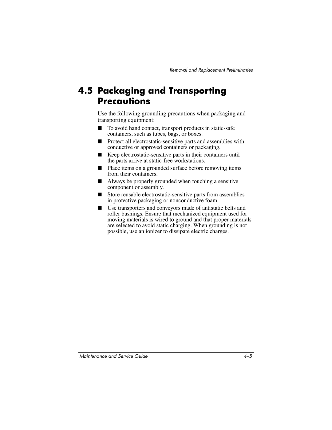 HP XB3000 manual Packaging and Transporting Precautions 