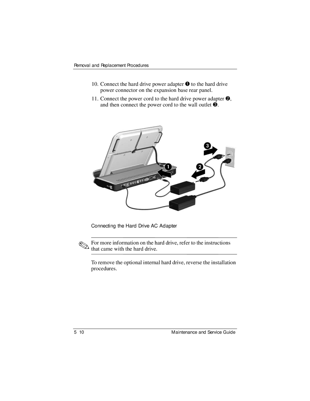 HP XB3000 manual Connecting the Hard Drive AC Adapter 