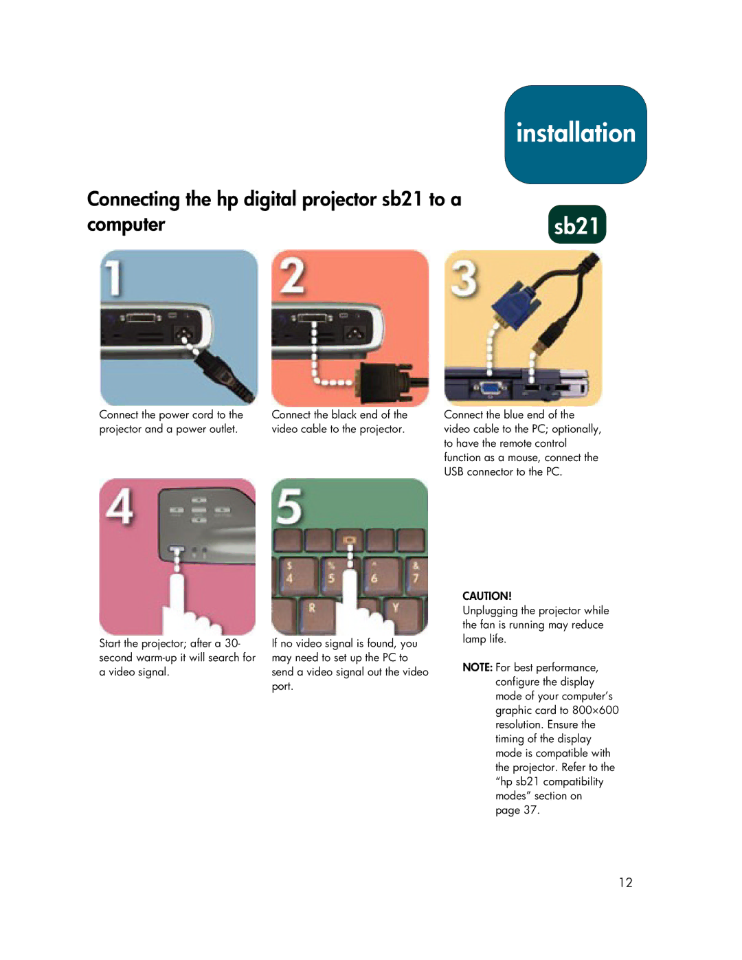 HP xb31 manual Connecting the hp digital projector sb21 to a Computersb21 