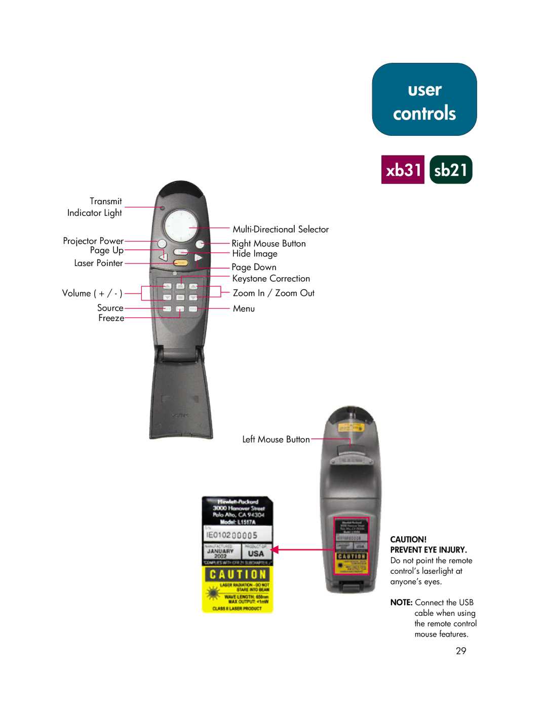 HP sb21, xb31 manual User Controls 