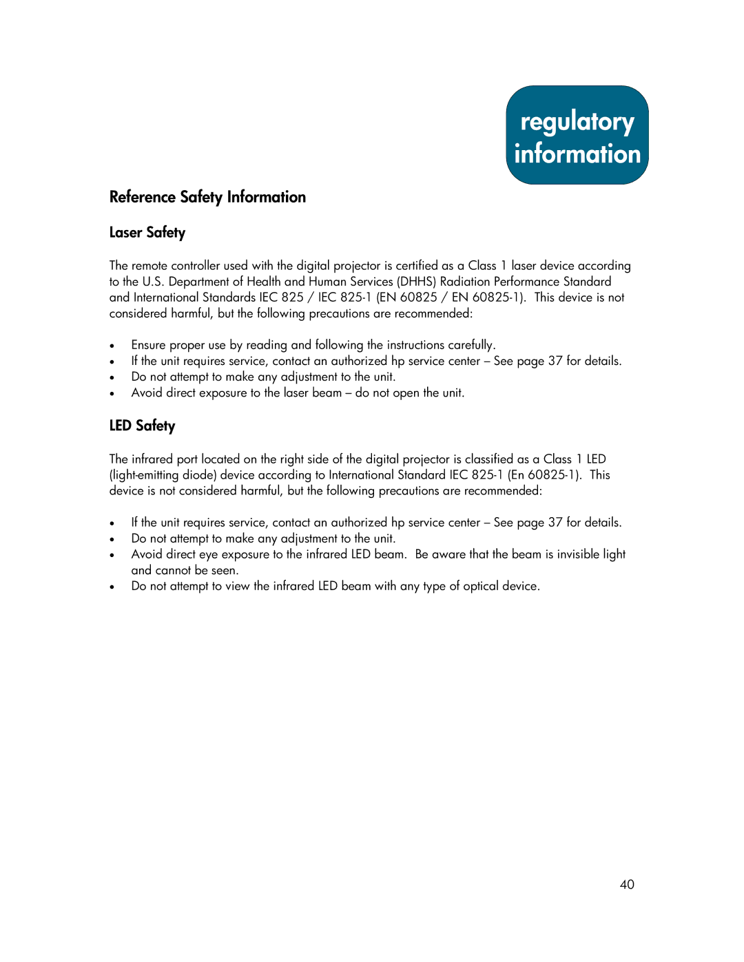 HP xb31, sb21 manual Reference Safety Information, Laser Safety 