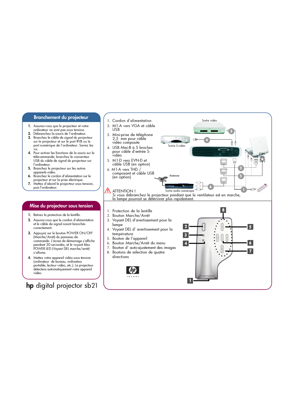 HP xb31 manual Branchement du projecteur, Mise du projecteur sous tension 