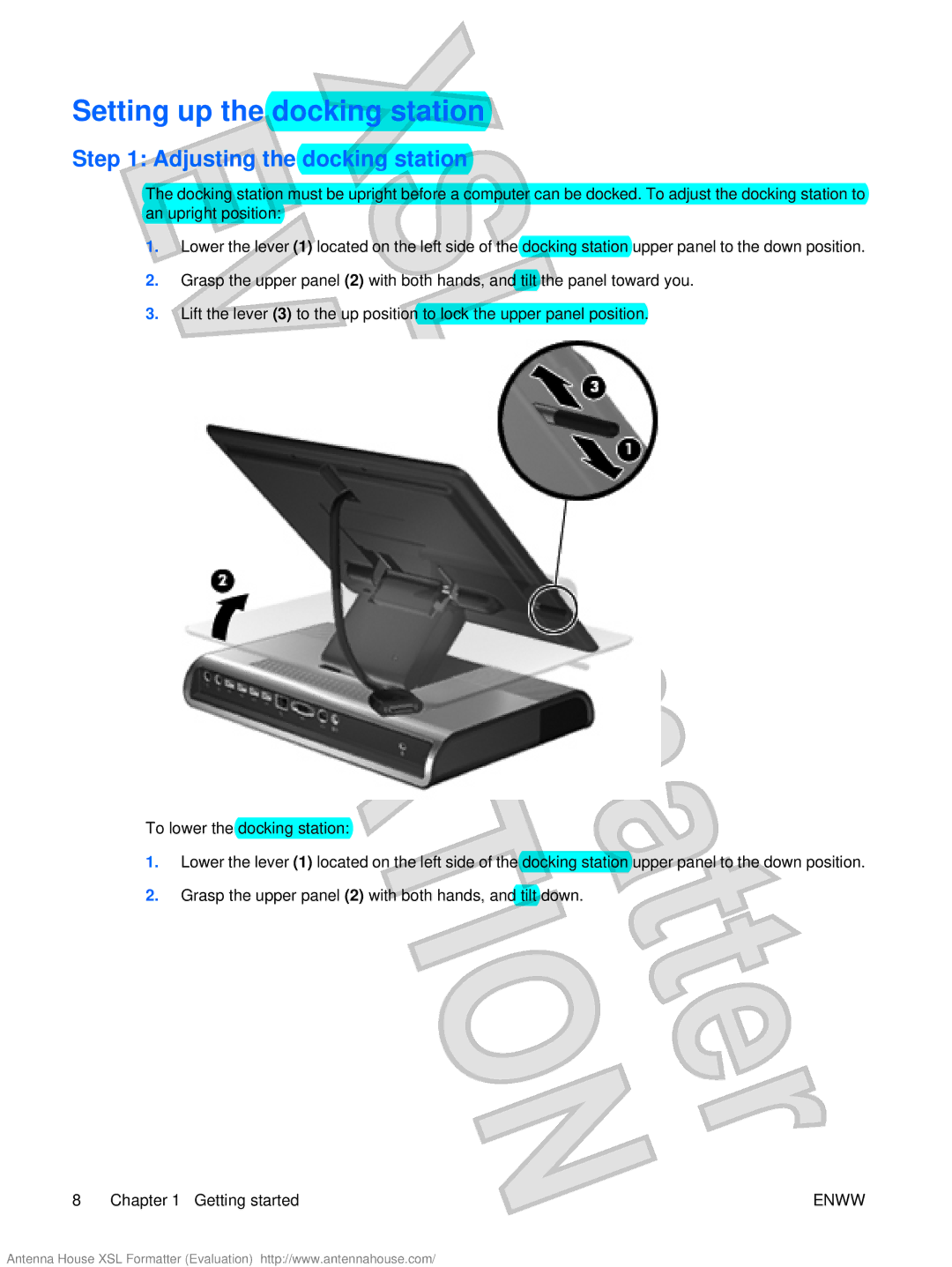 HP XB4000 manual Setting up the docking station, Adjusting the docking station 