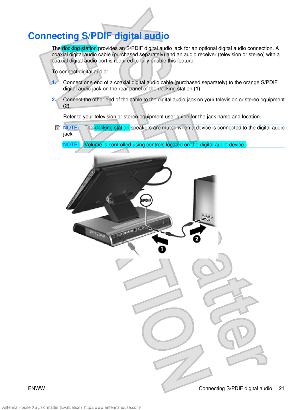 HP XB4000 manual Connecting S/PDIF digital audio 