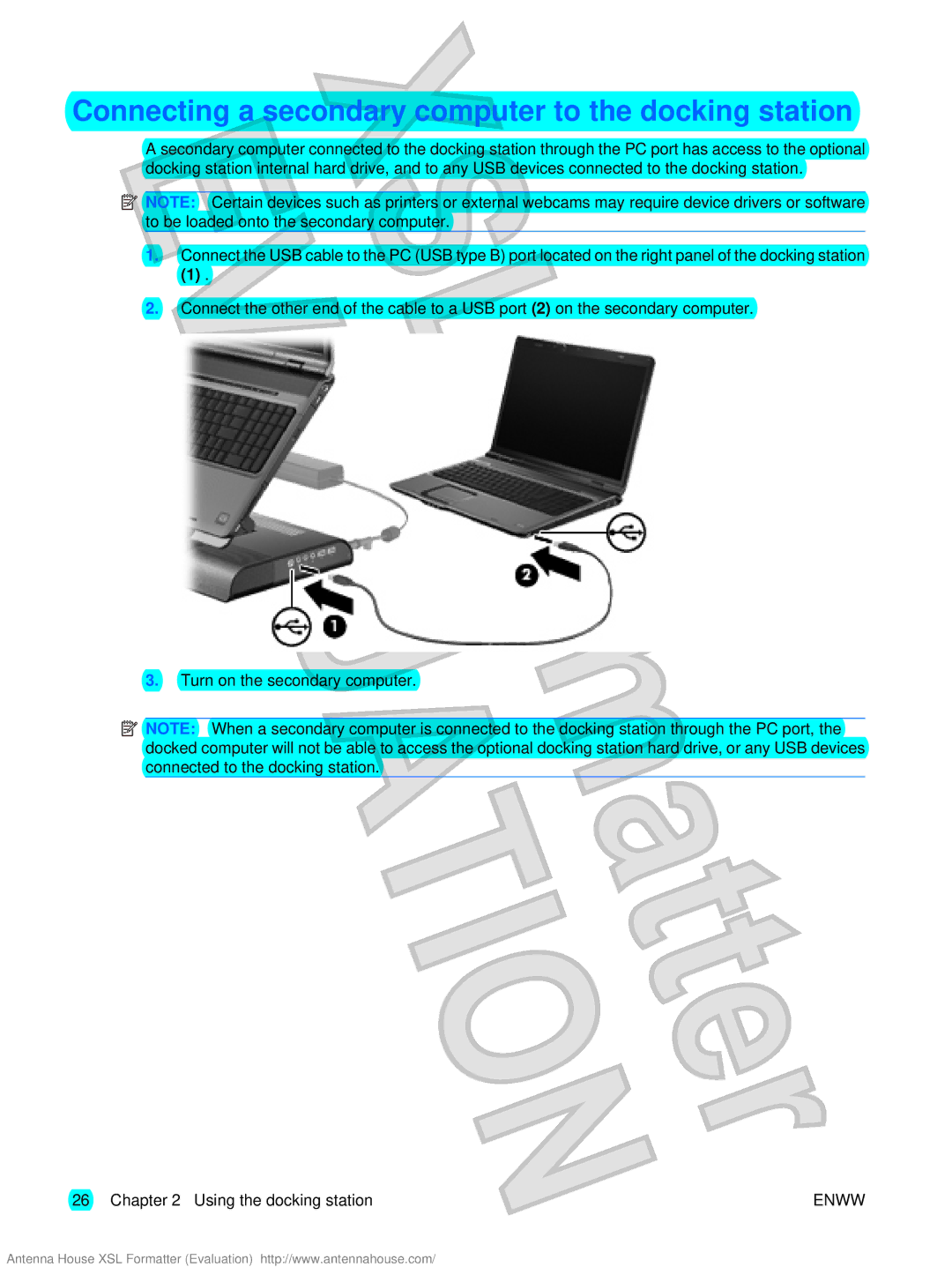 HP XB4000 manual Connecting a secondary computer to the docking station 