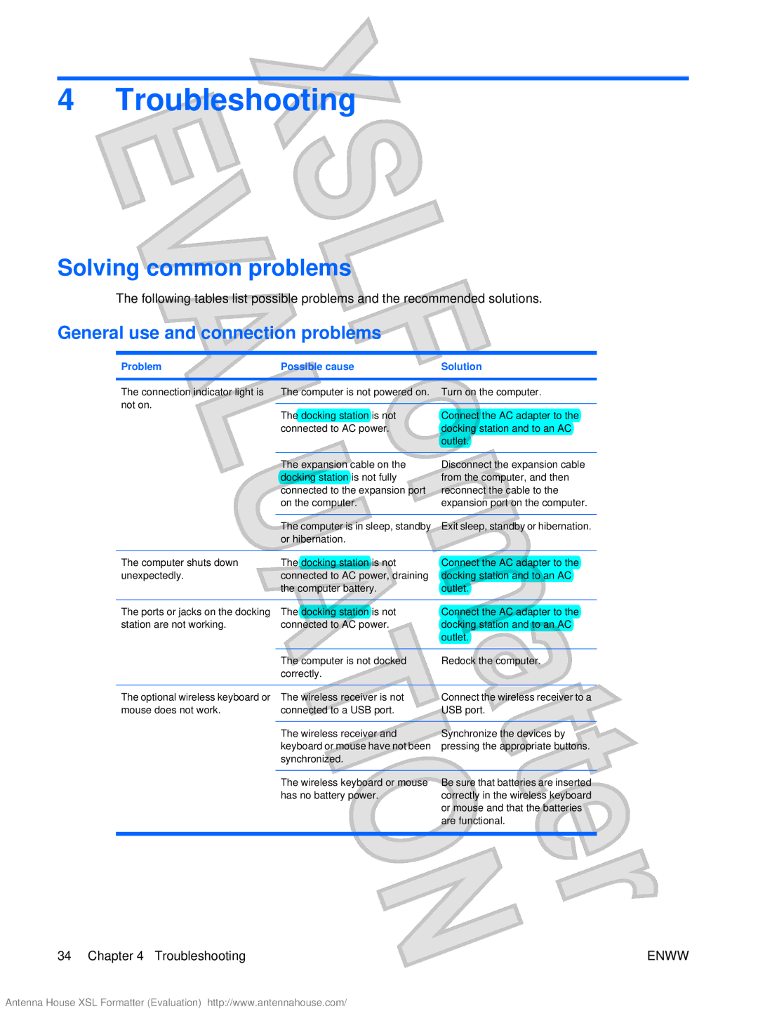 HP XB4000 manual Troubleshooting, Solving common problems, General use and connection problems 