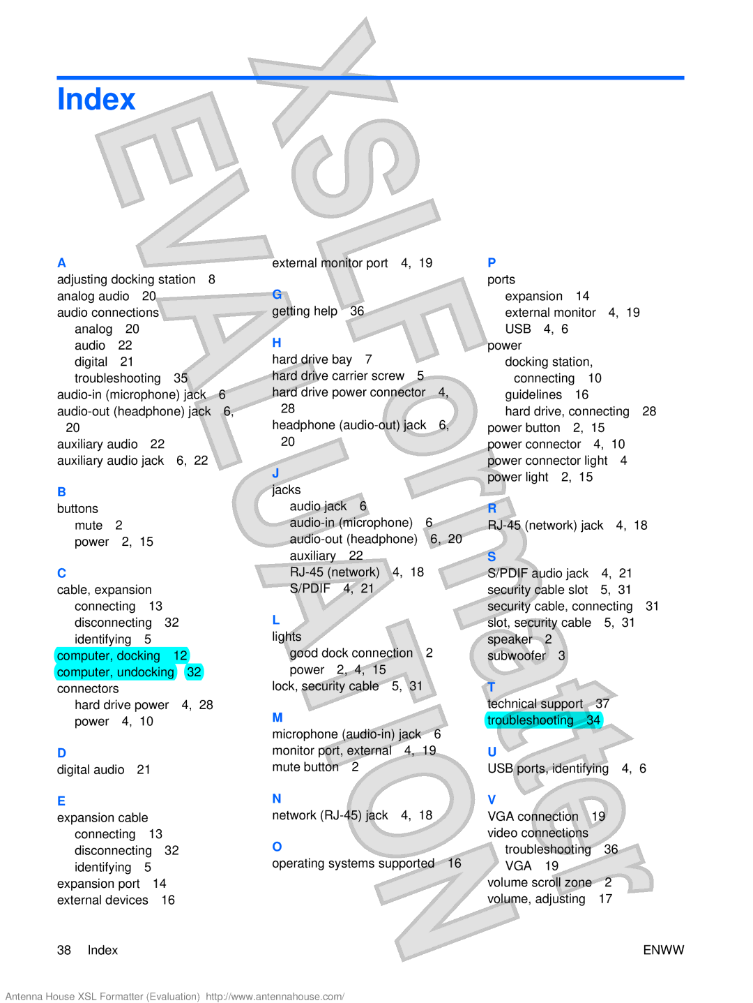 HP XB4000 manual Index, Buttons 