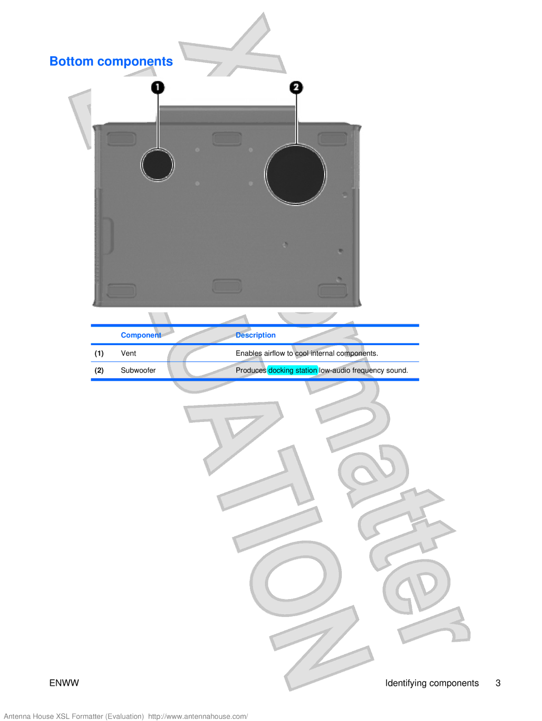 HP XB4000 manual Bottom components 