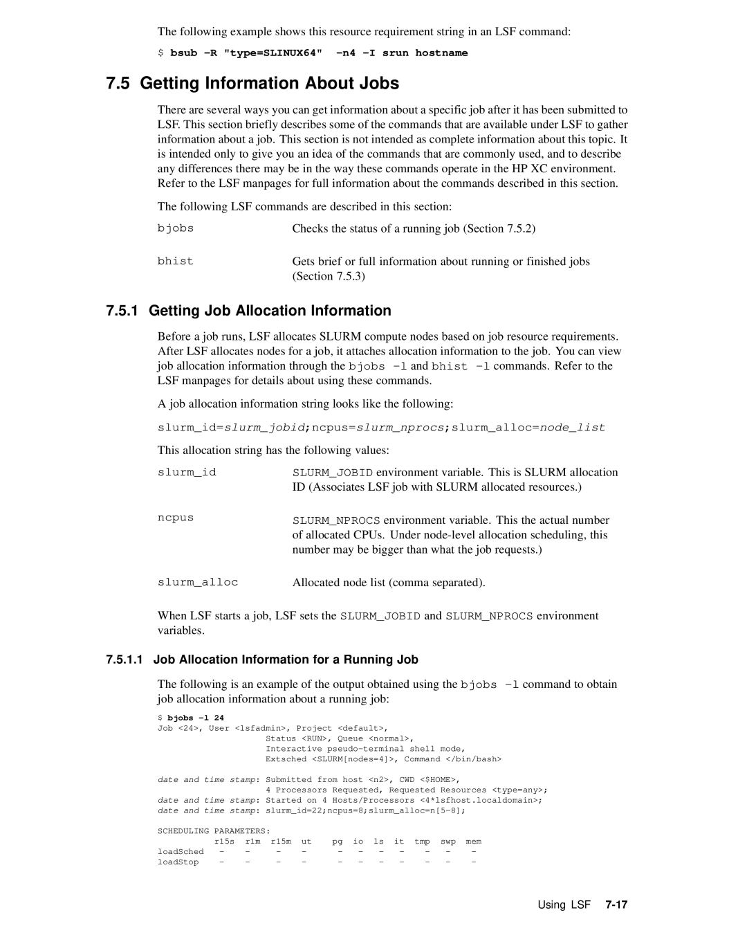 HP XC System 2.x Software manual Getting Information About Jobs, Getting Job Allocation Information 