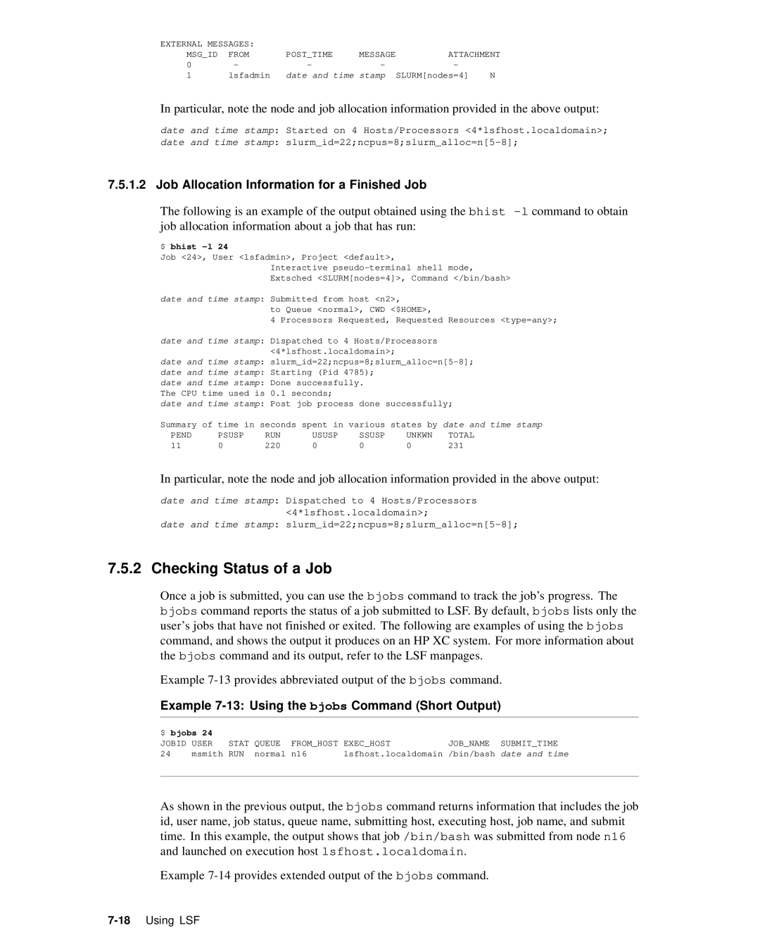 HP XC System 2.x Software manual Checking Status of a Job, Job Allocation Information for a Finished Job 