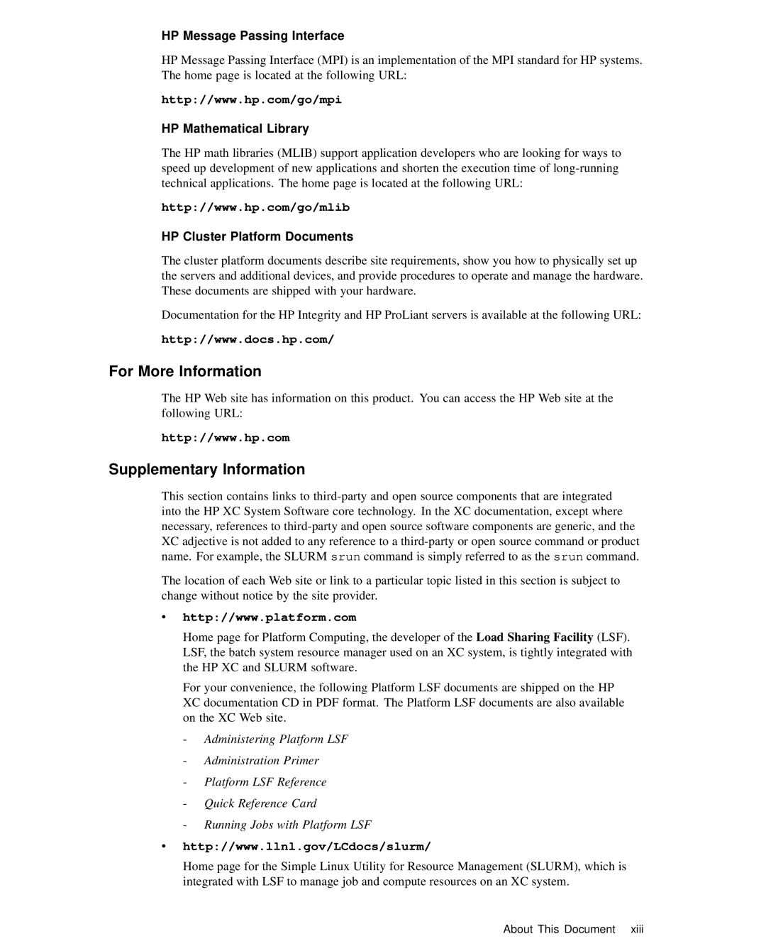 HP XC System 2.x Software manual For More Information, Supplementary Information, HP Message Passing Interface 