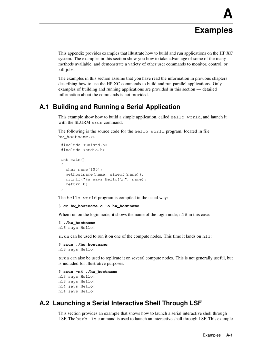 HP XC System 2.x Software manual Examples, Building and Running a Serial Application 