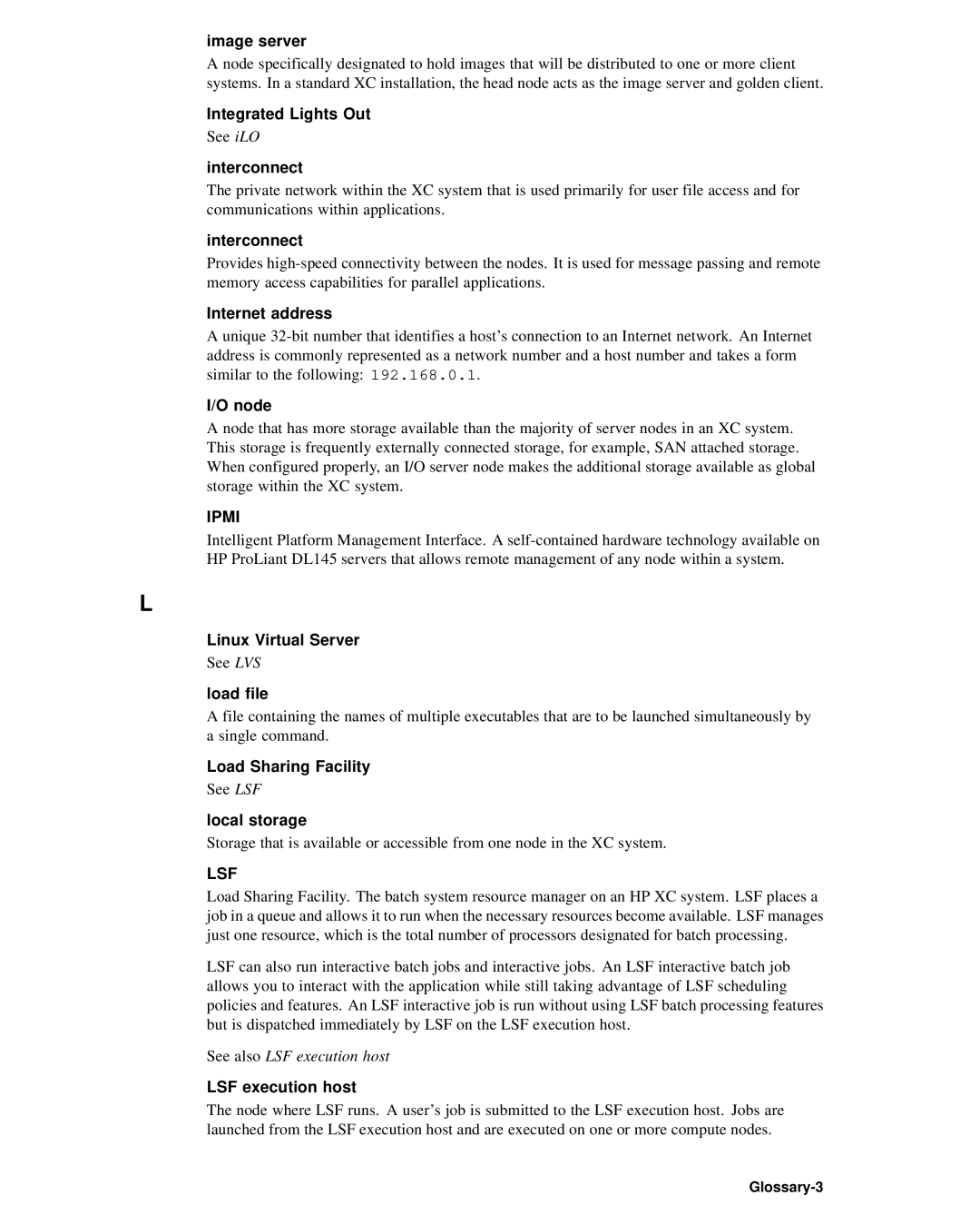 HP XC System 2.x Software Image server, Integrated Lights Out, Interconnect, Internet address, Node, Linux Virtual Server 