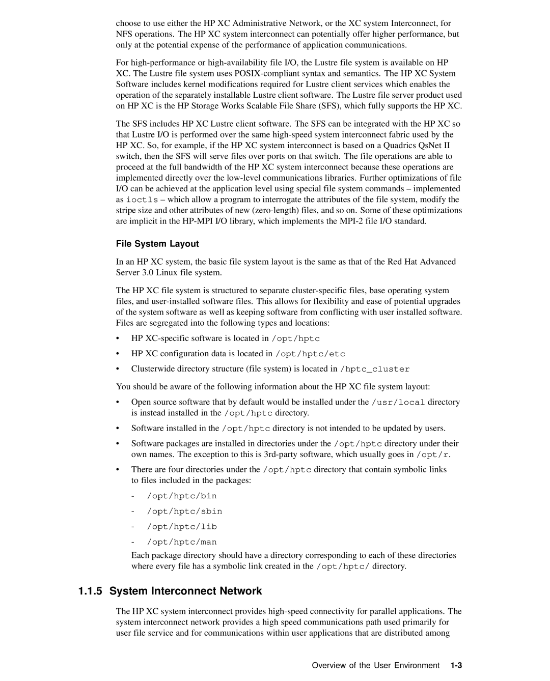 HP XC System 2.x Software manual System Interconnect Network, File System Layout 