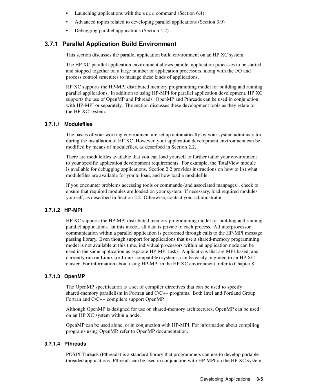 HP XC System 2.x Software manual Parallel Application Build Environment, Modulefiles, Hp-Mpi, OpenMP, Pthreads 