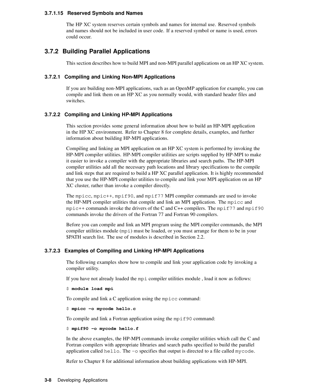 HP XC System 2.x Software manual Building Parallel Applications, Reserved Symbols and Names 