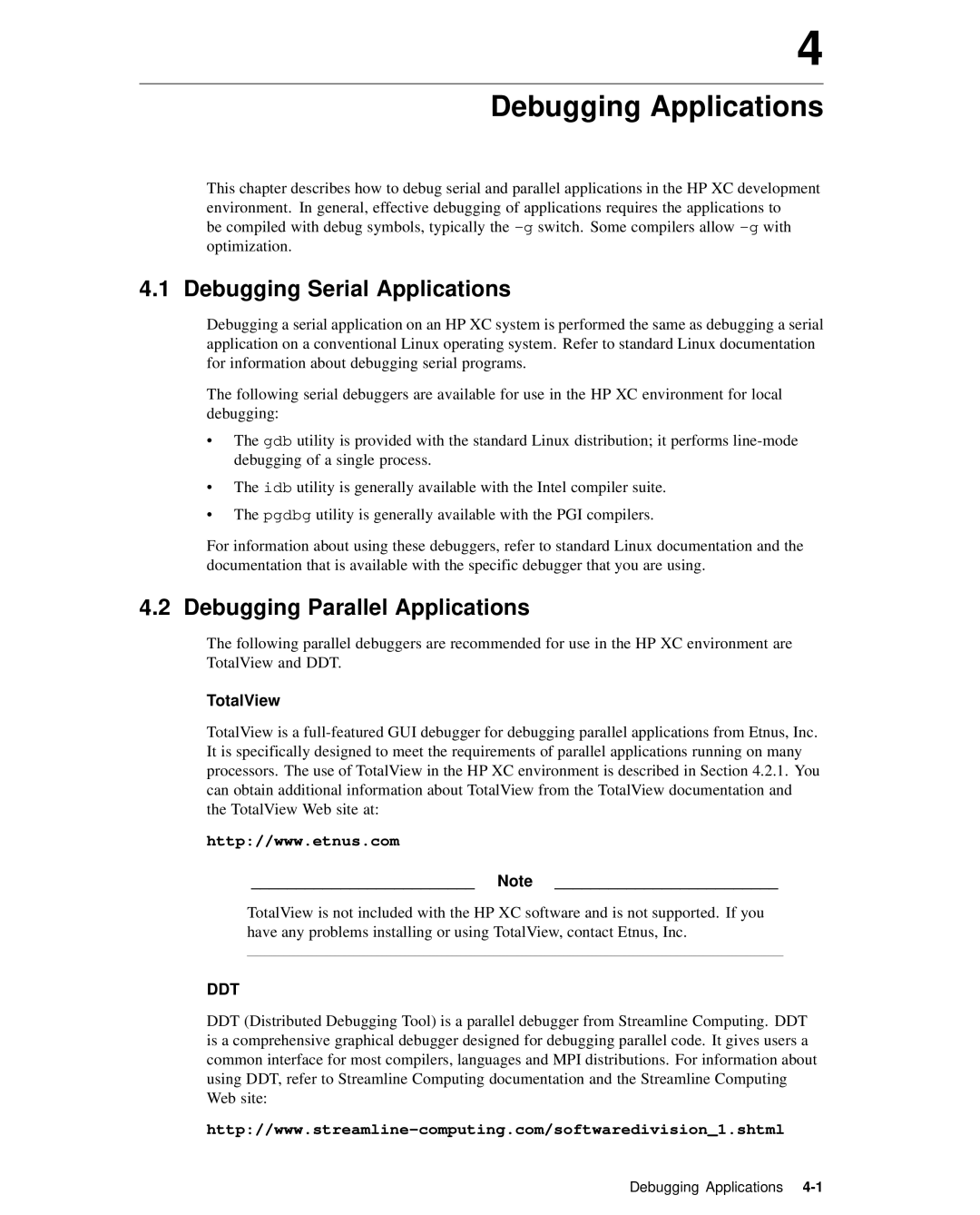 HP XC System 2.x Software manual Debugging Applications, Debugging Serial Applications, Debugging Parallel Applications 