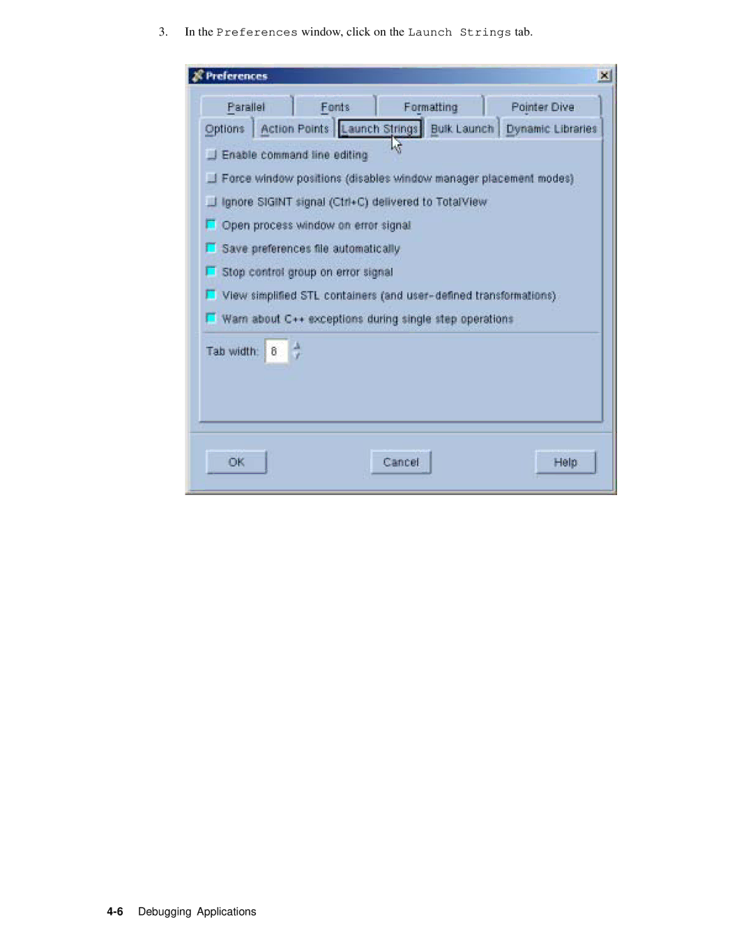 HP XC System 2.x Software manual Preferences window, click on the Launch Strings tab 