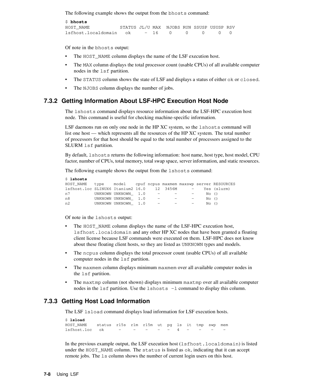 HP XC System 2.x Software manual Getting Information About LSF-HPC Execution Host Node, Getting Host Load Information 