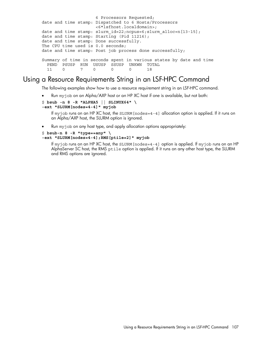 HP XC System 3.x Software manual Using a Resource Requirements String in an LSF-HPC Command, States by date and time 