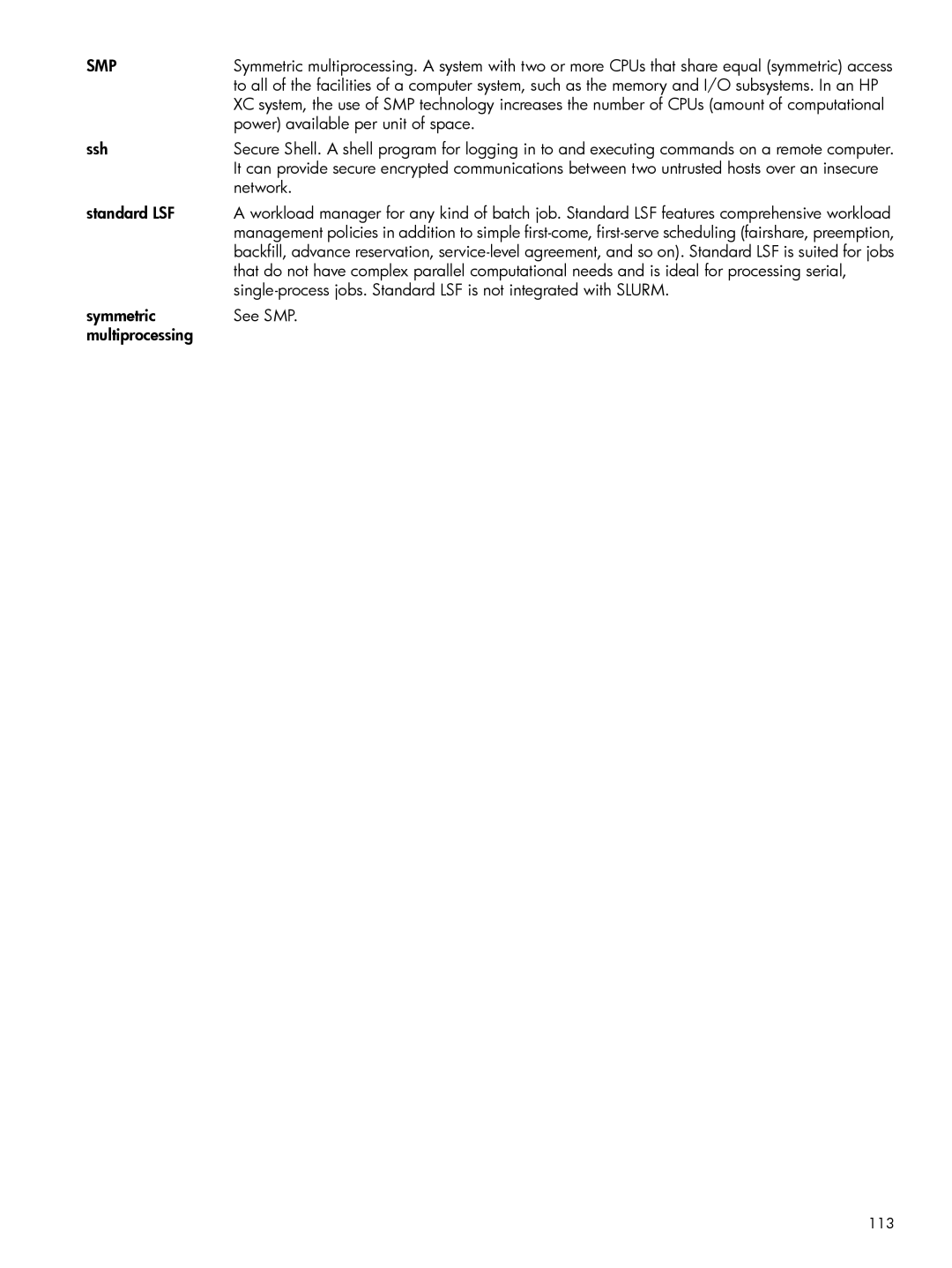 HP XC System 3.x Software manual Power available per unit of space, Ssh, Symmetric See SMP Multiprocessing 