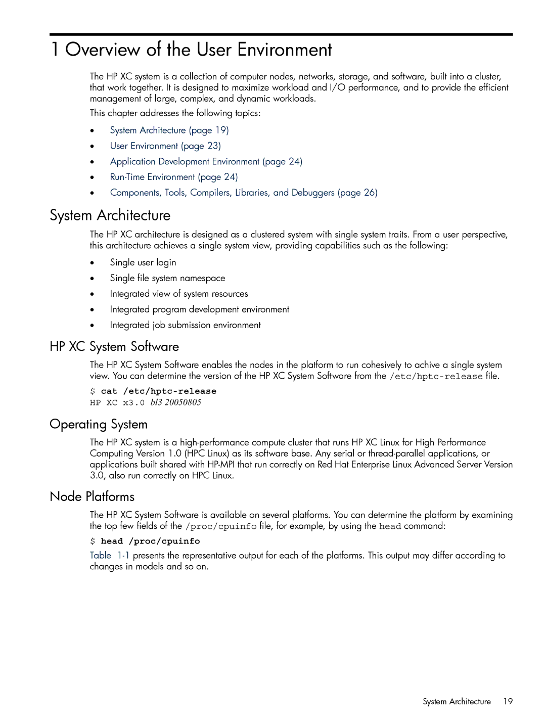 HP XC System 3.x Software Overview of the User Environment, System Architecture, HP XC System Software, Operating System 