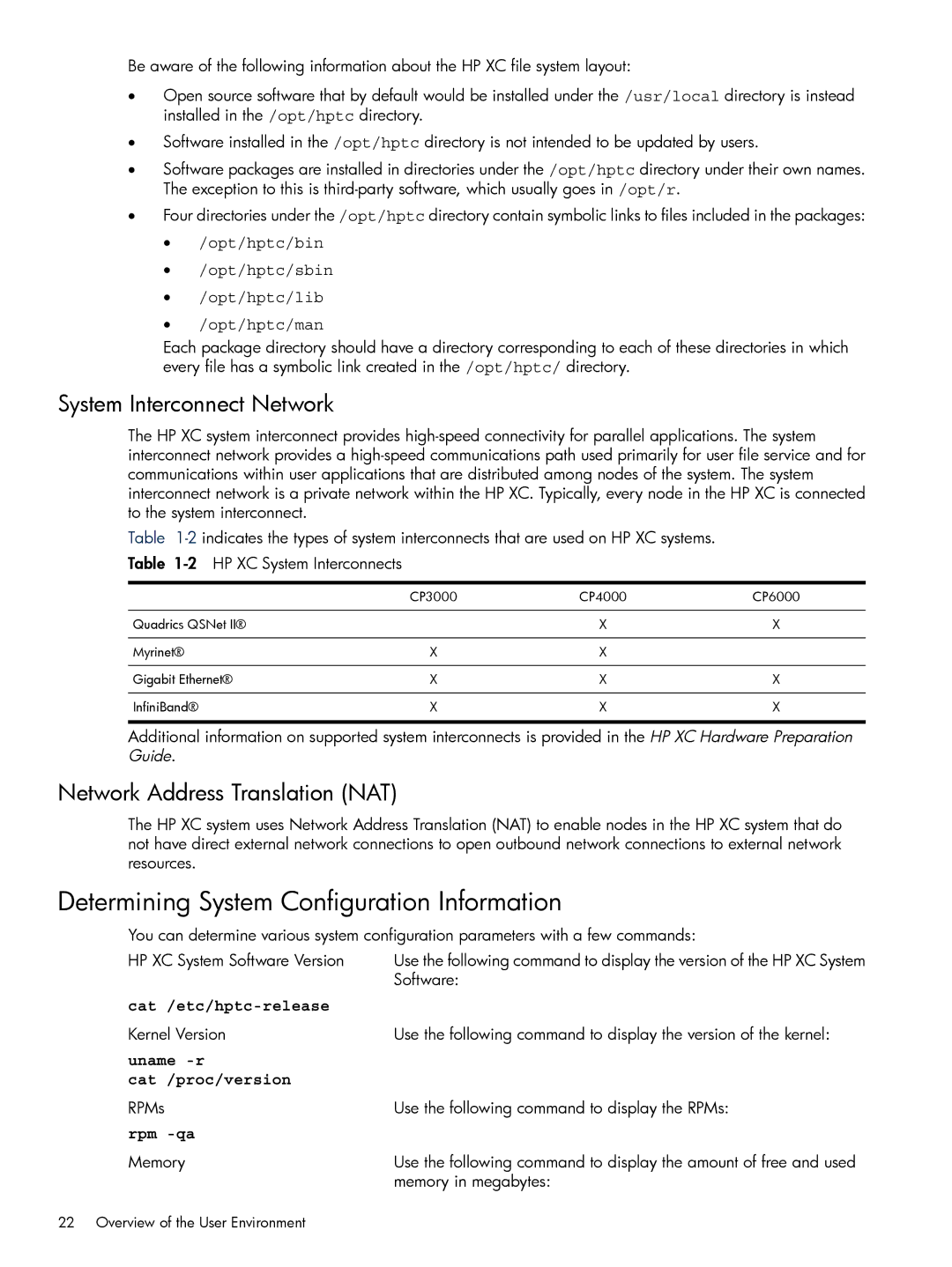 HP XC System 3.x Software manual Determining System Configuration Information, System Interconnect Network 