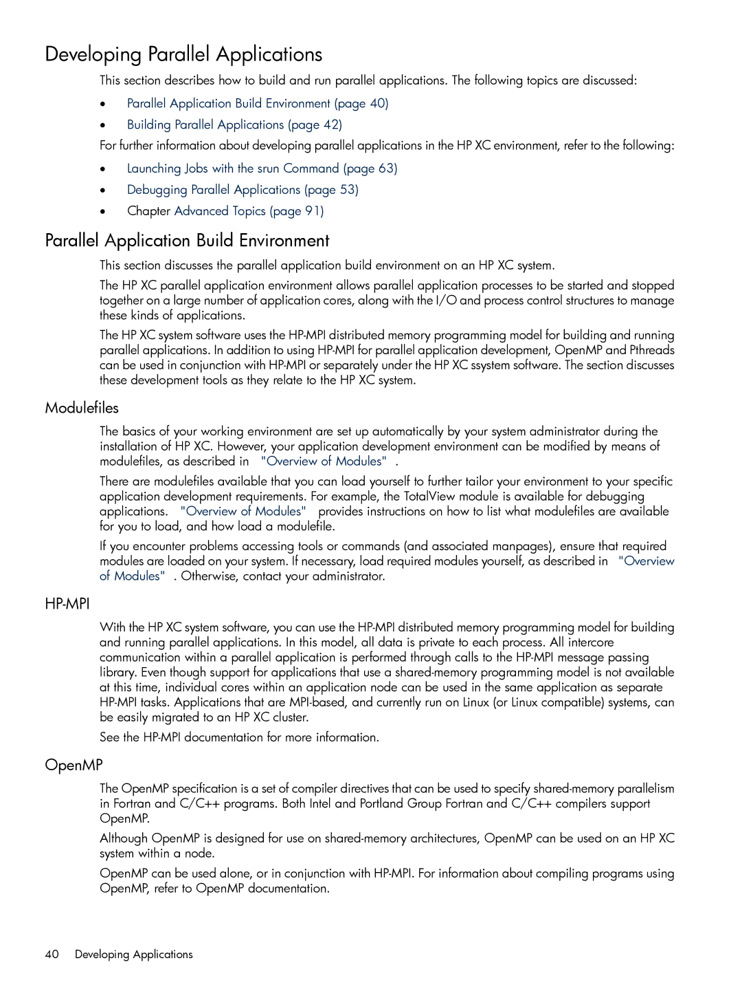 HP XC System 3.x Software Developing Parallel Applications, Parallel Application Build Environment, Modulefiles, OpenMP 