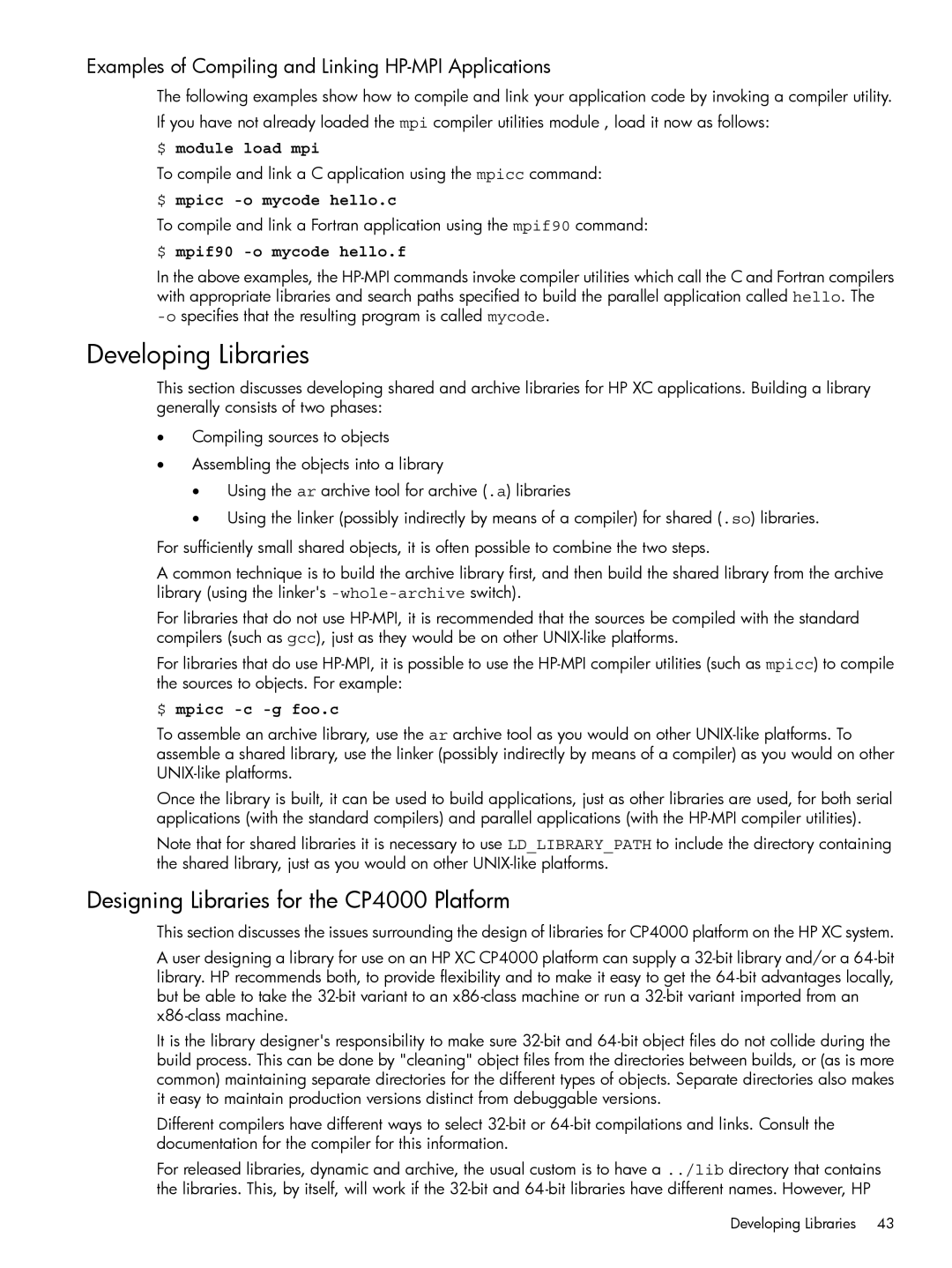 HP XC System 3.x Software manual Developing Libraries, Designing Libraries for the CP4000 Platform 