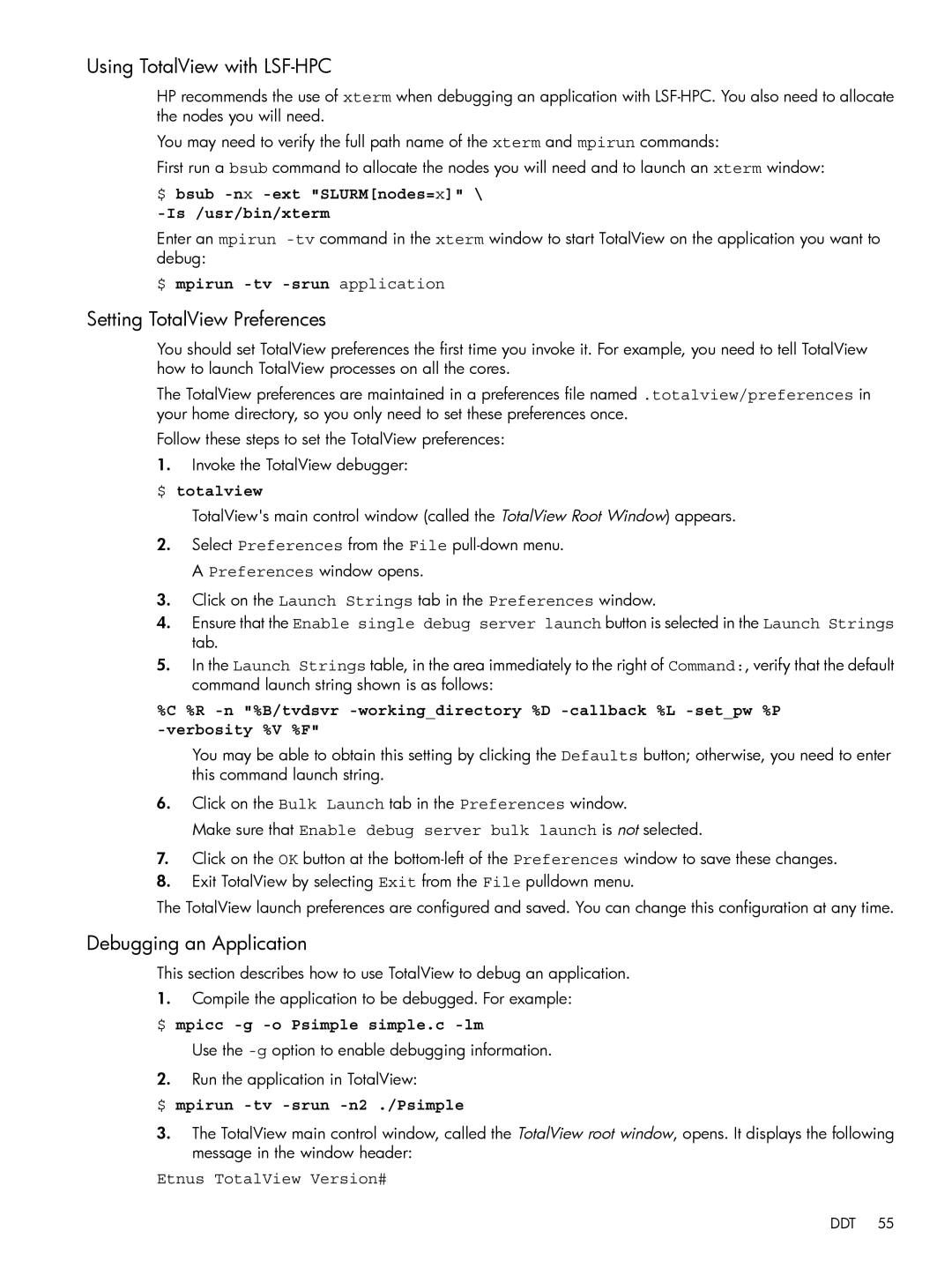 HP XC System 3.x Software manual Using TotalView with LSF-HPC, Setting TotalView Preferences, Debugging an Application 