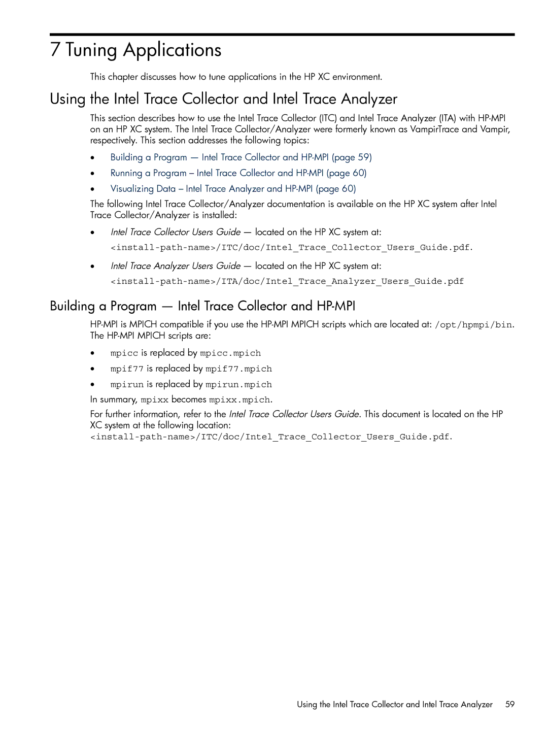 HP XC System 3.x Software manual Tuning Applications, Using the Intel Trace Collector and Intel Trace Analyzer 