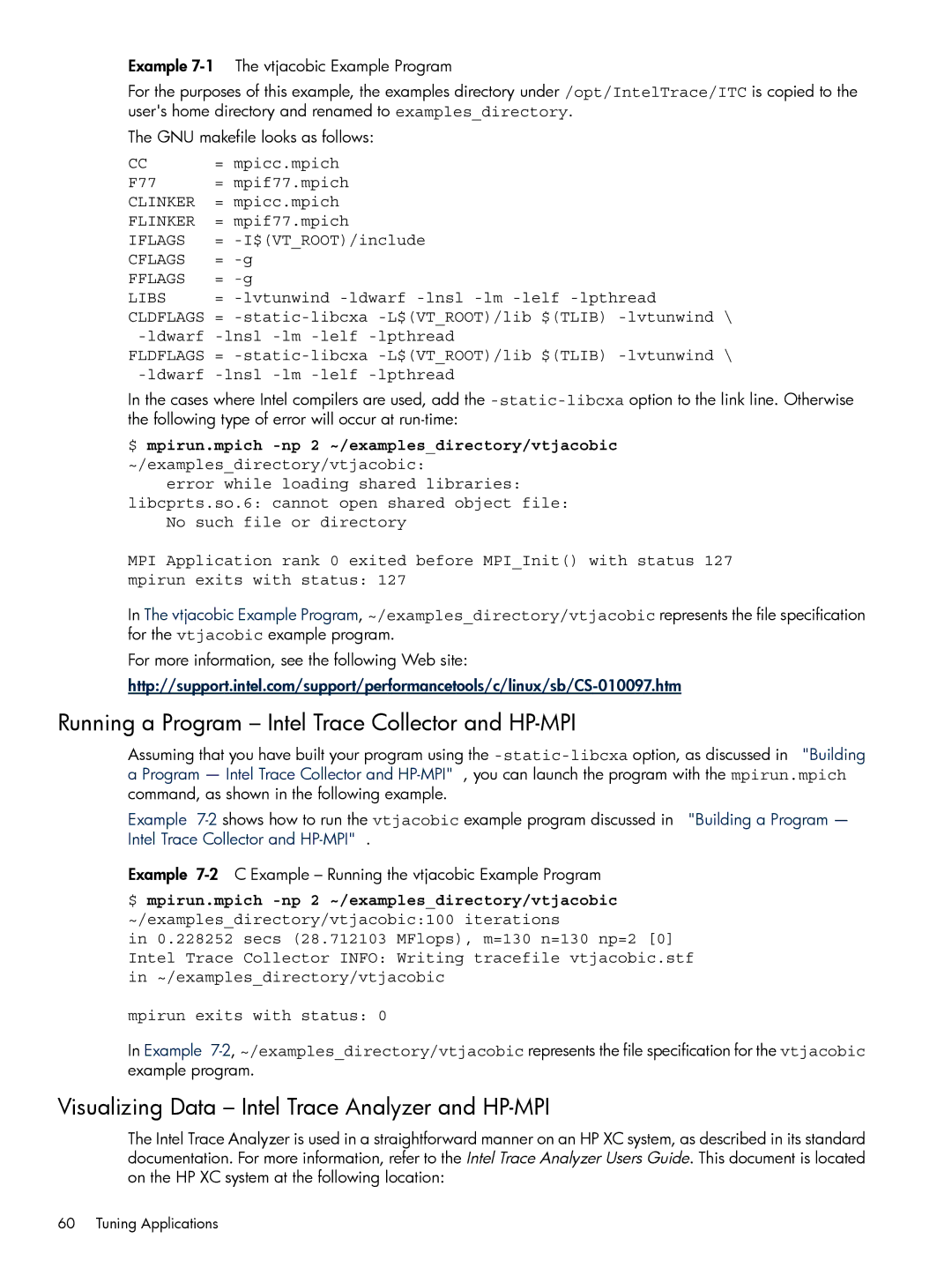 HP XC System 3.x Software manual Running a Program Intel Trace Collector and HP-MPI, Libs, Cldflags, Fldflags 