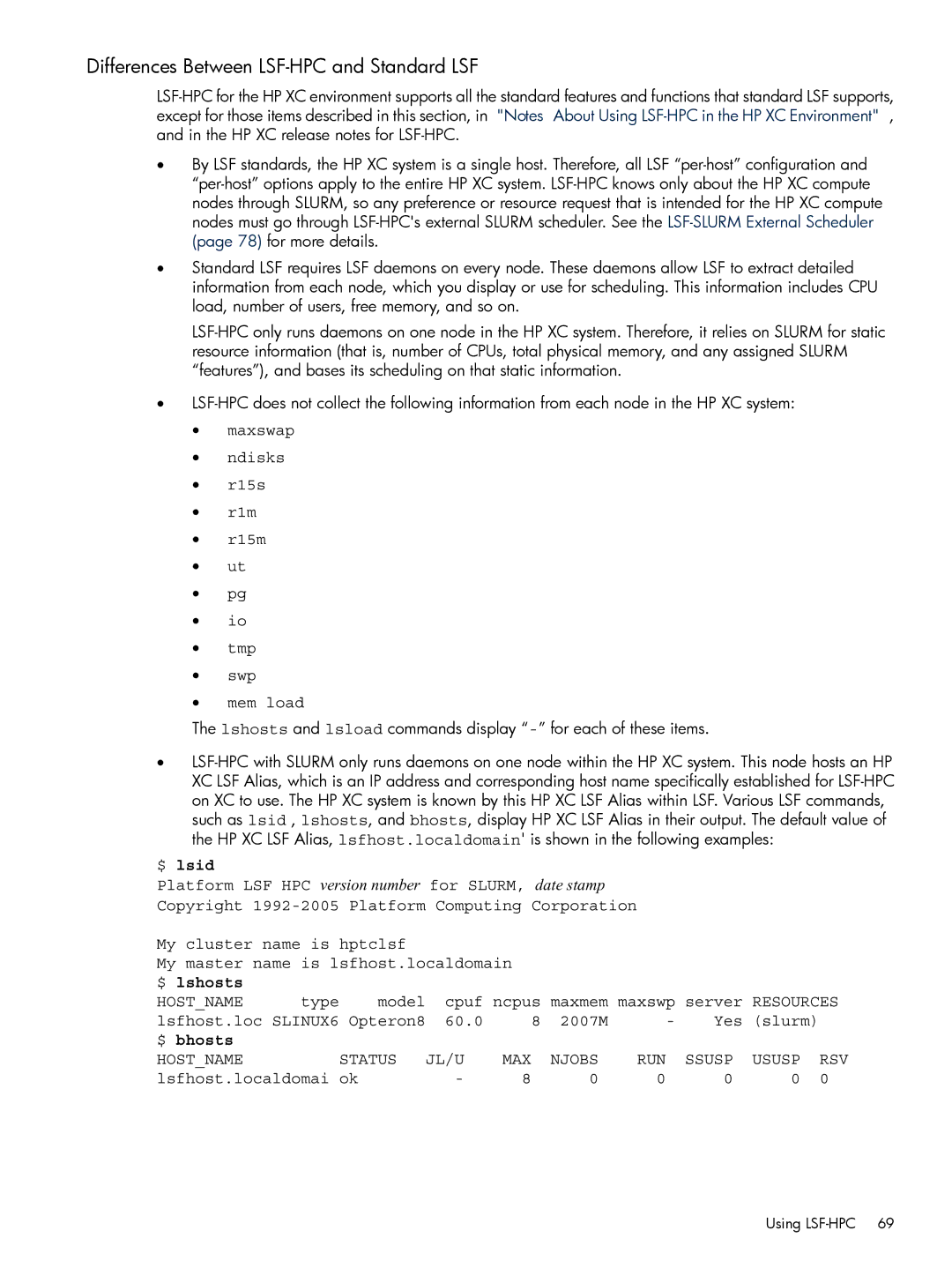 HP XC System 3.x Software manual Differences Between LSF-HPC and Standard LSF, Hostname, Resources 