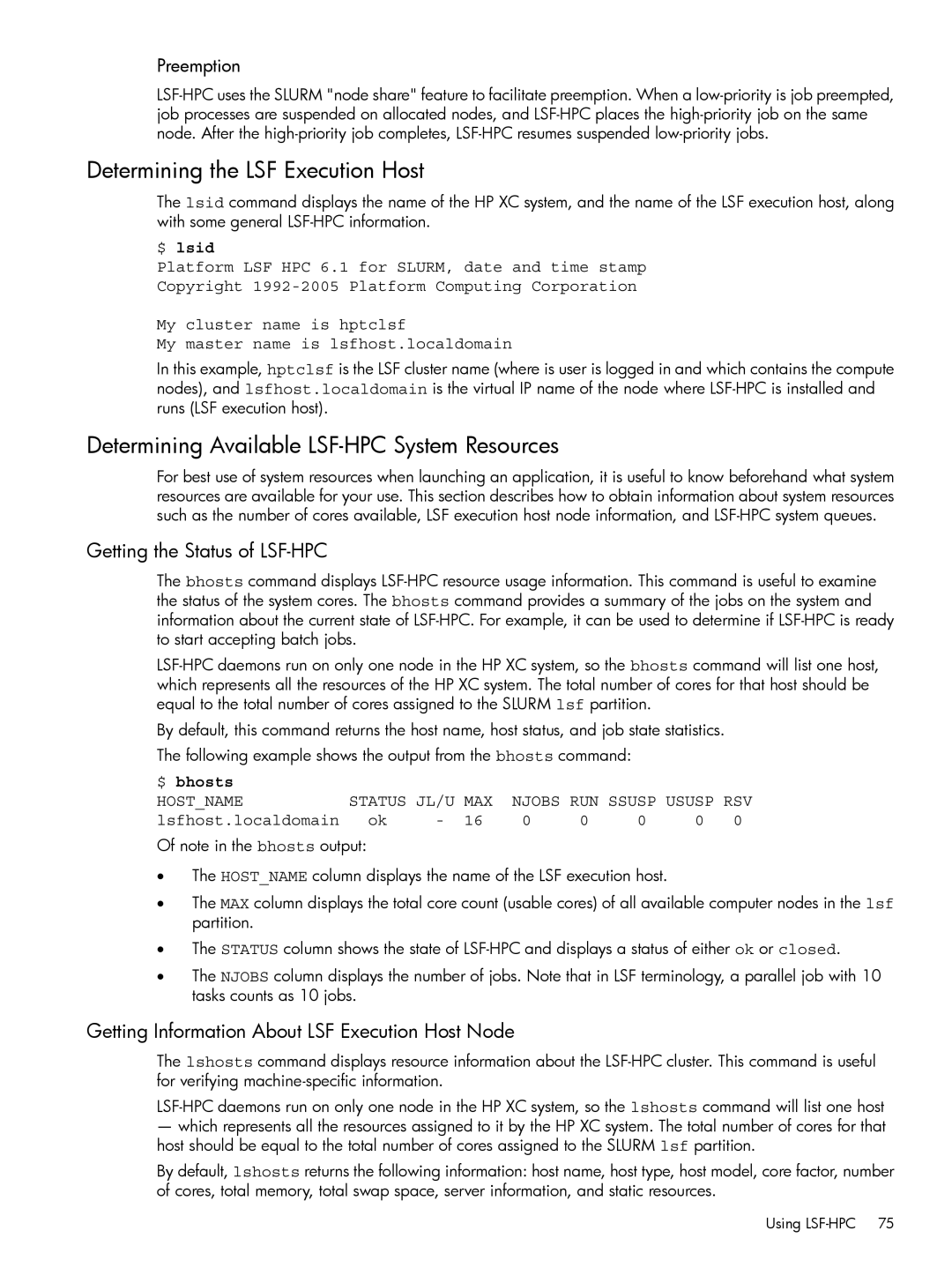 HP XC System 3.x Software manual Determining the LSF Execution Host, Determining Available LSF-HPC System Resources 