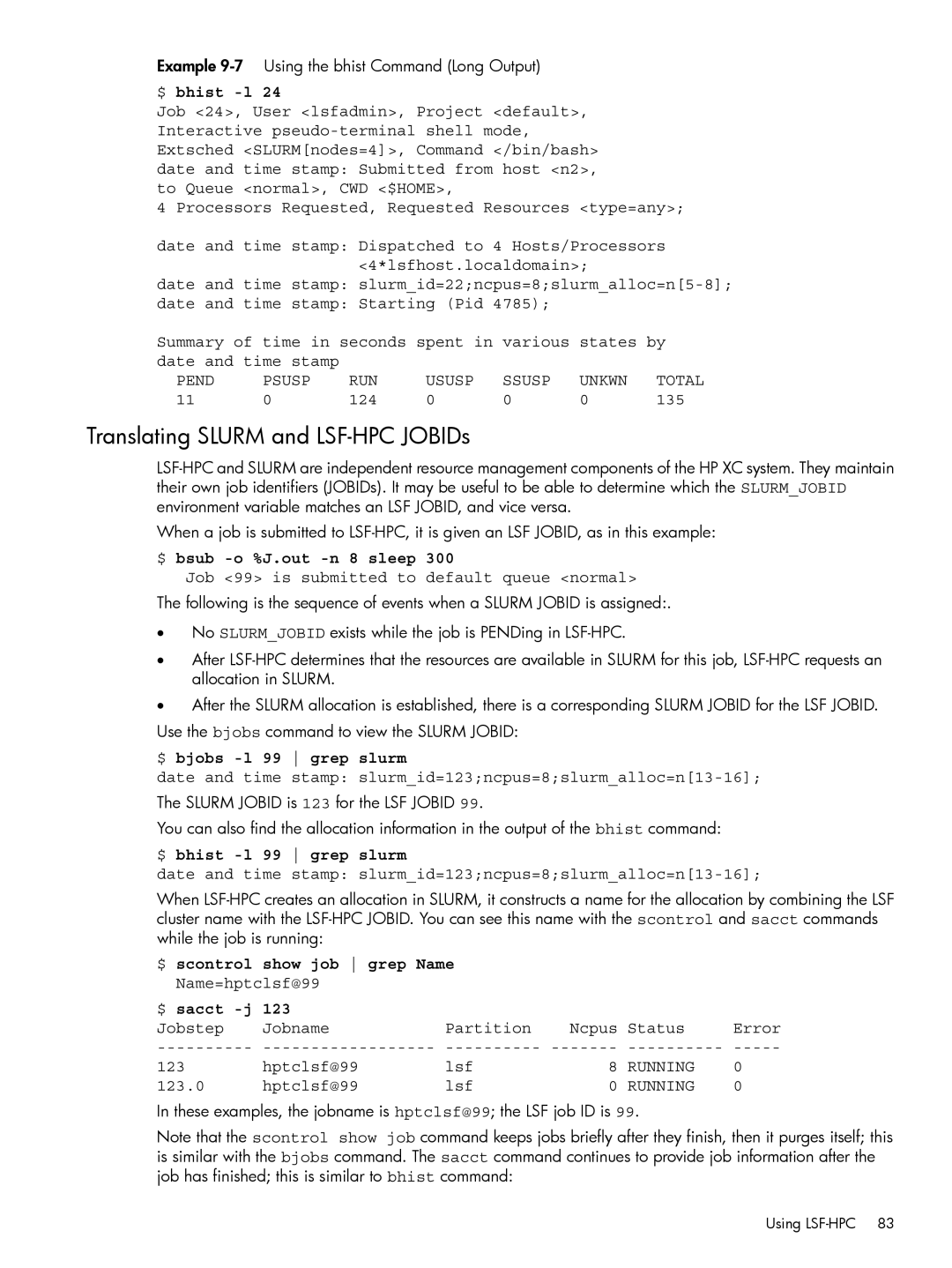 HP XC System 3.x Software manual Translating Slurm and LSF-HPC JOBIDs 